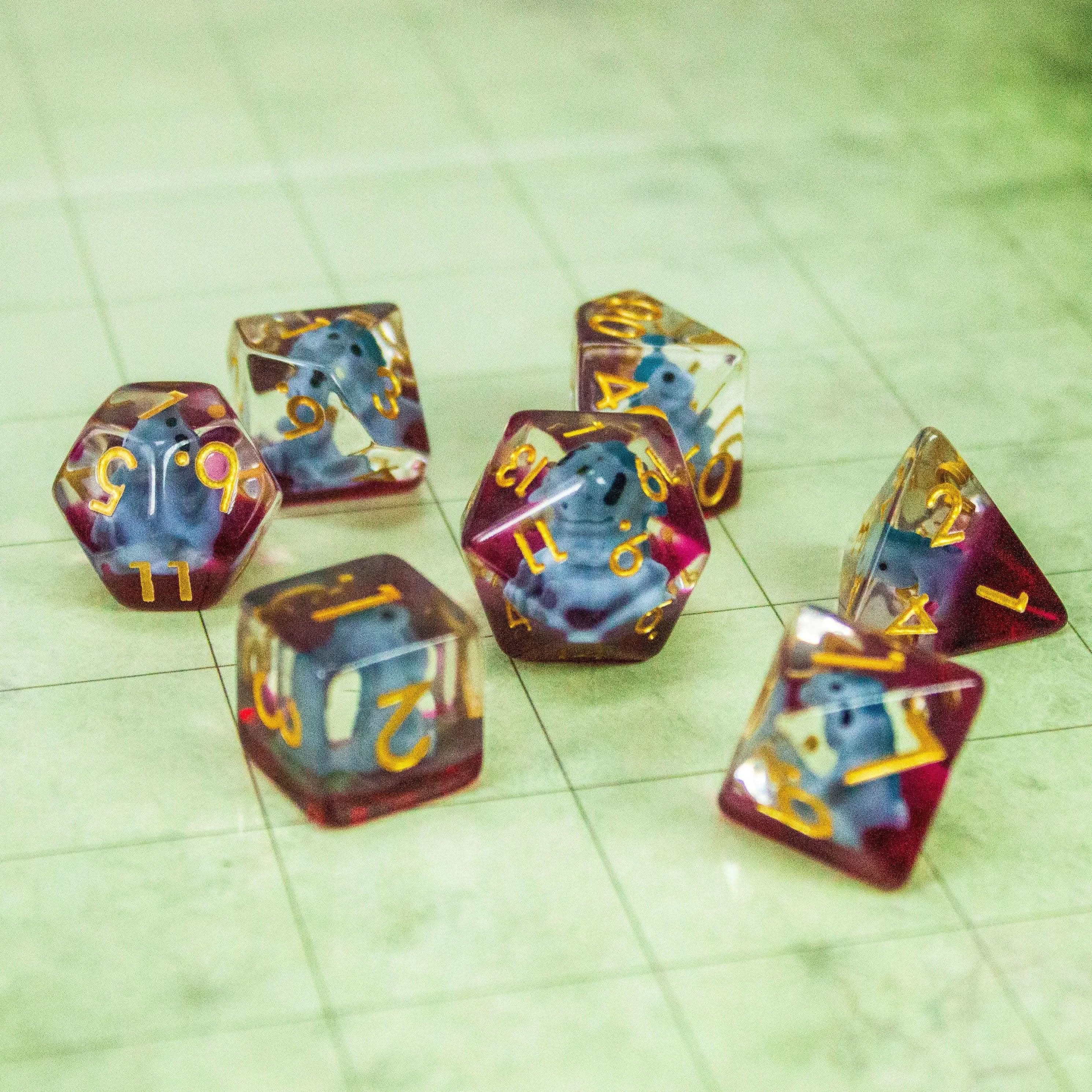 Blue Dinosaurs Filled/inclusion Dice Set