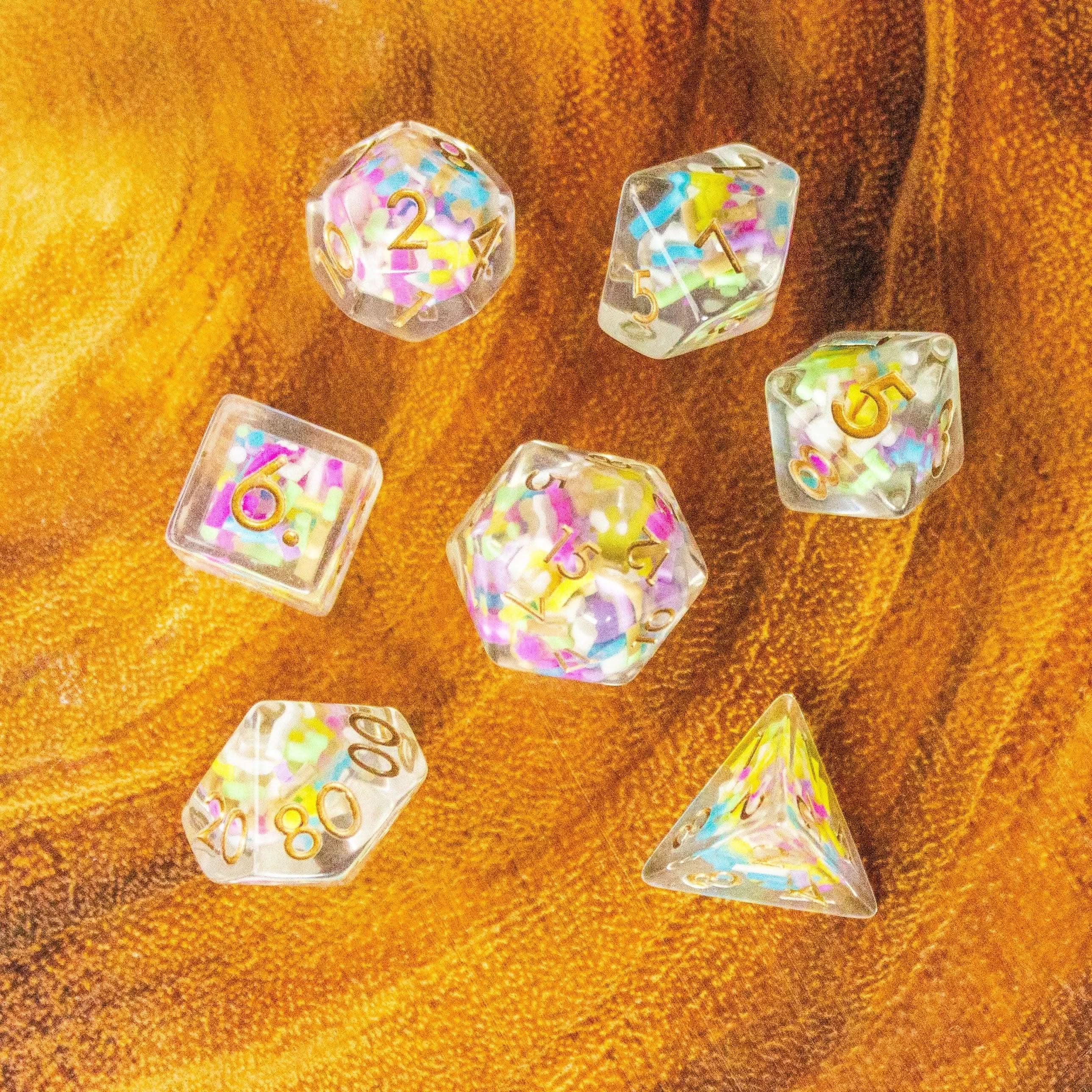 Funfetti TTRPG Dice Set| Transparent See through Dice (7) | Polyhedral Dice - MysteryDiceGoblins