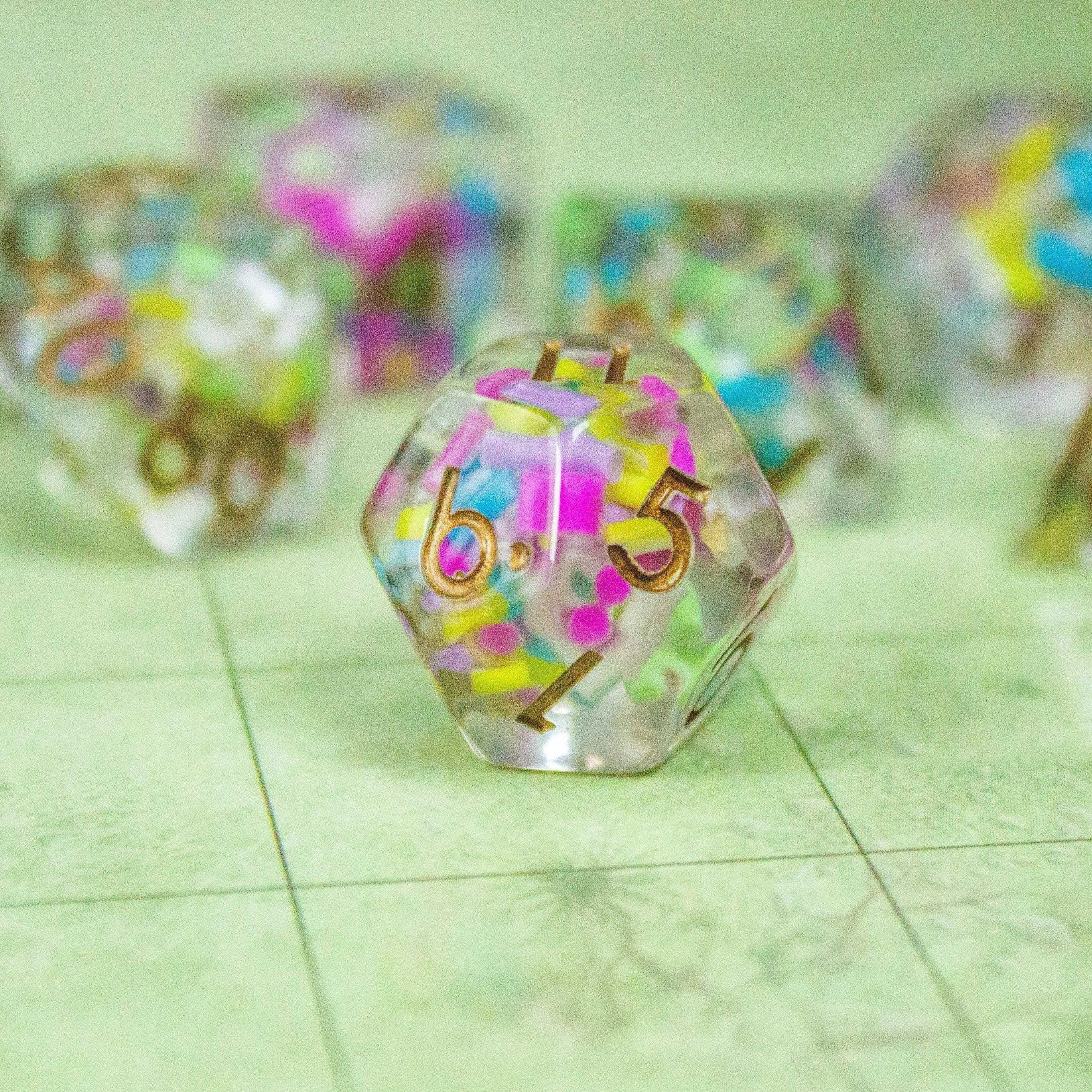 Funfetti TTRPG Dice Set| Transparent See through Dice (7) | Polyhedral Dice - MysteryDiceGoblins
