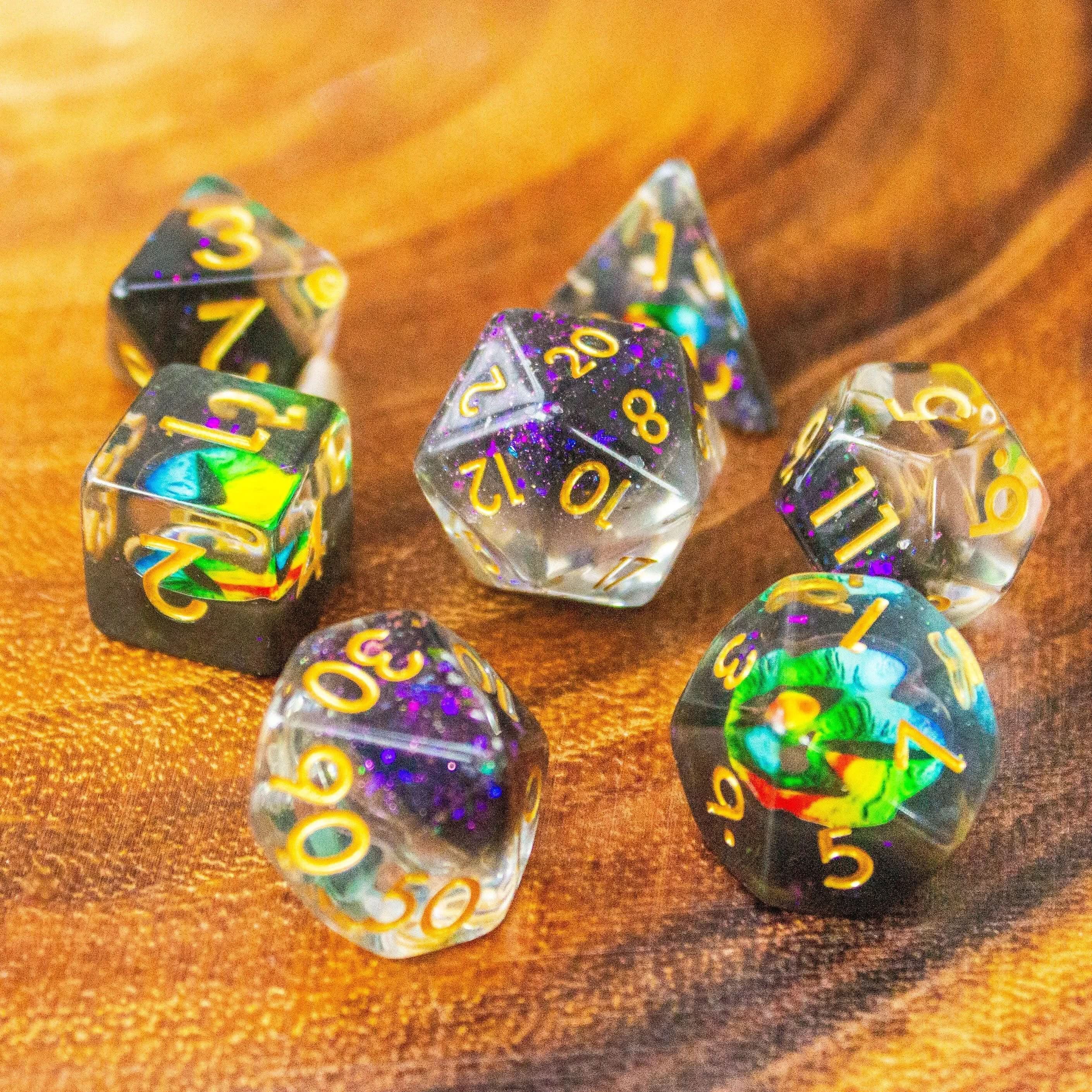 Two Tone Snake Eyes TTRPG Dice, perfect for those Sorcerers who dare to roll the dice in serpentine style! - MysteryDiceGoblins