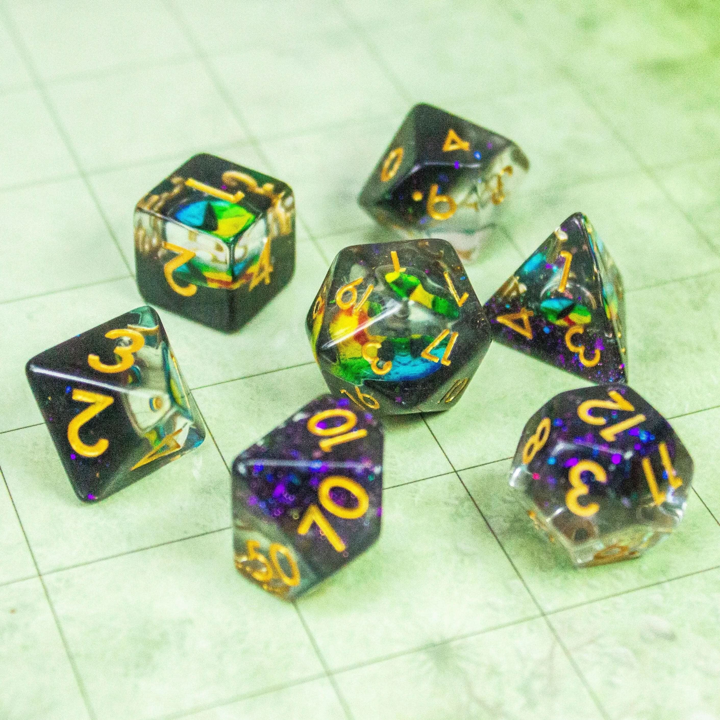 Two Tone Snake Eyes TTRPG Dice, perfect for those Sorcerers who dare to roll the dice in serpentine style! - MysteryDiceGoblins