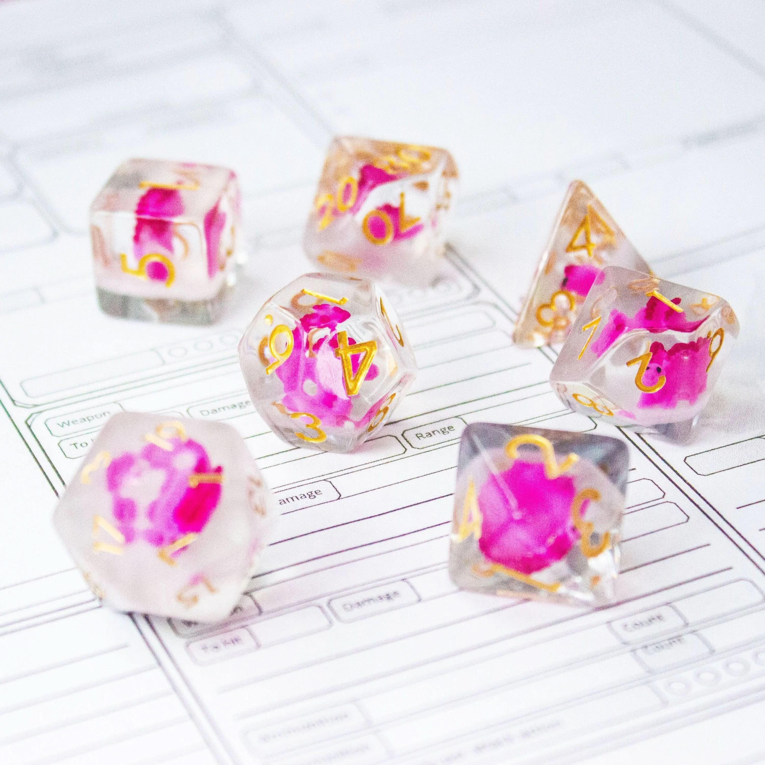 Pink Dinosaurs Filled Dice Set