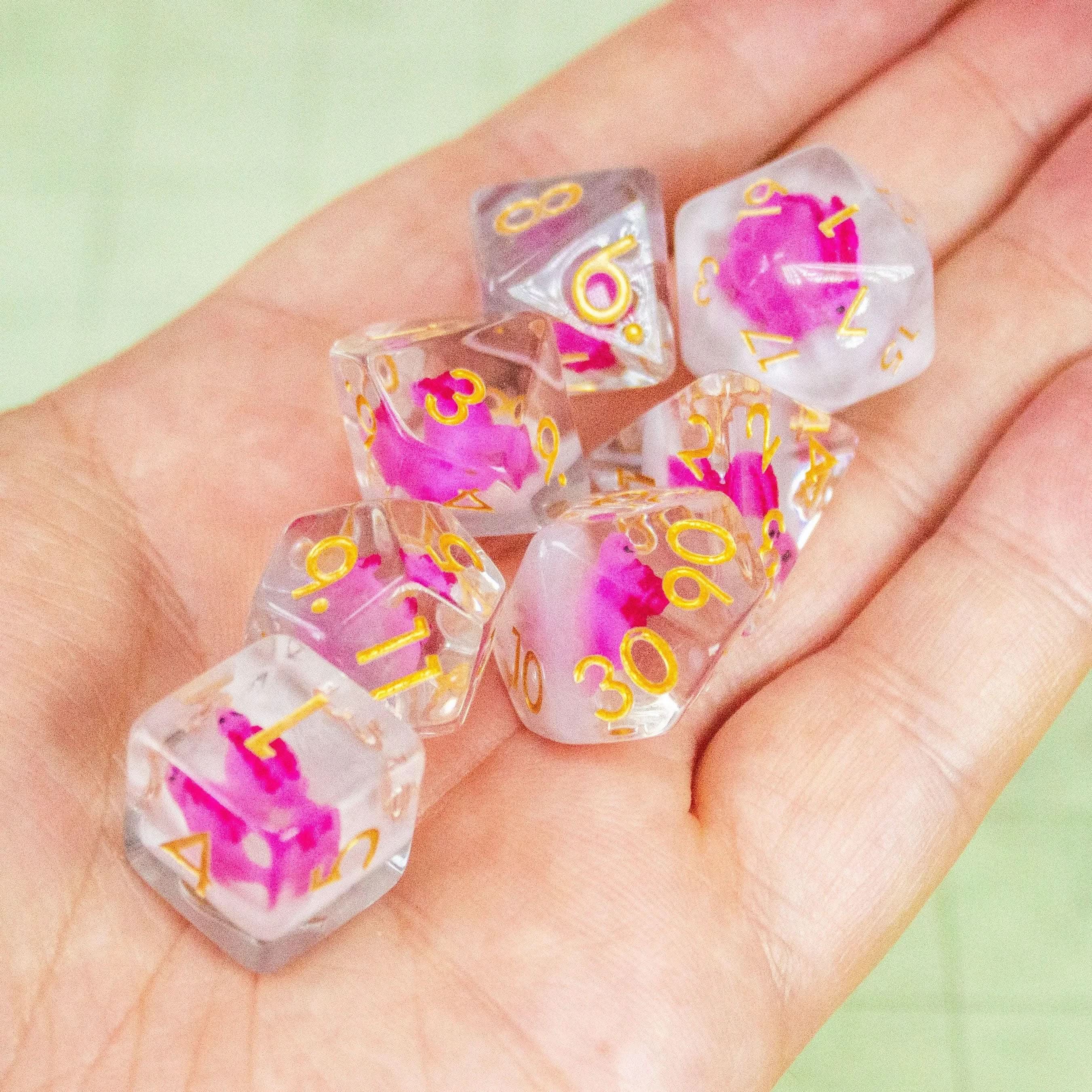 Pink Dinosaurs Filled Dice Set