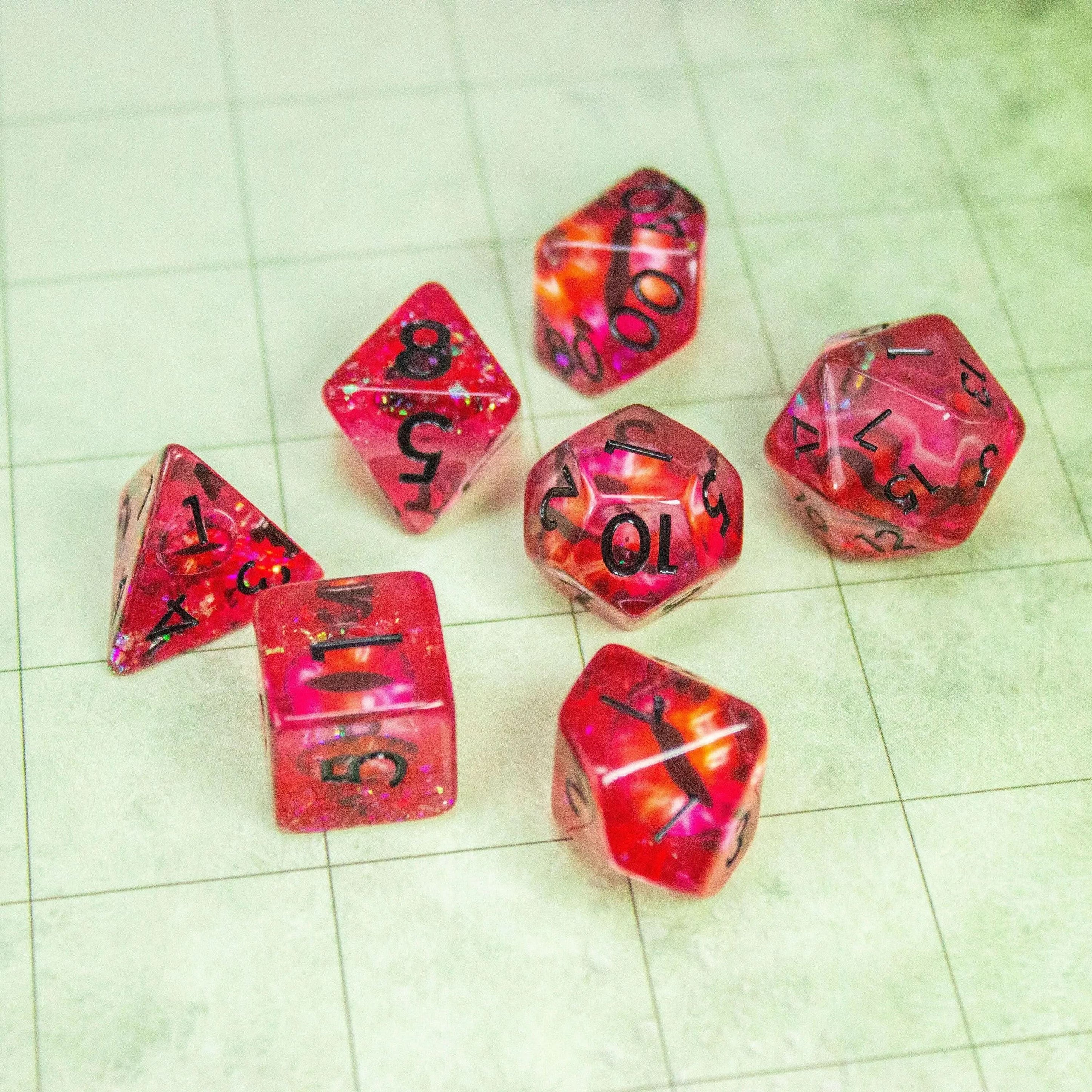 Red Evil Eye TTRPG dice | Evil Eye Dice (7) | Polyhedral Evil Dice - MysteryDiceGoblins