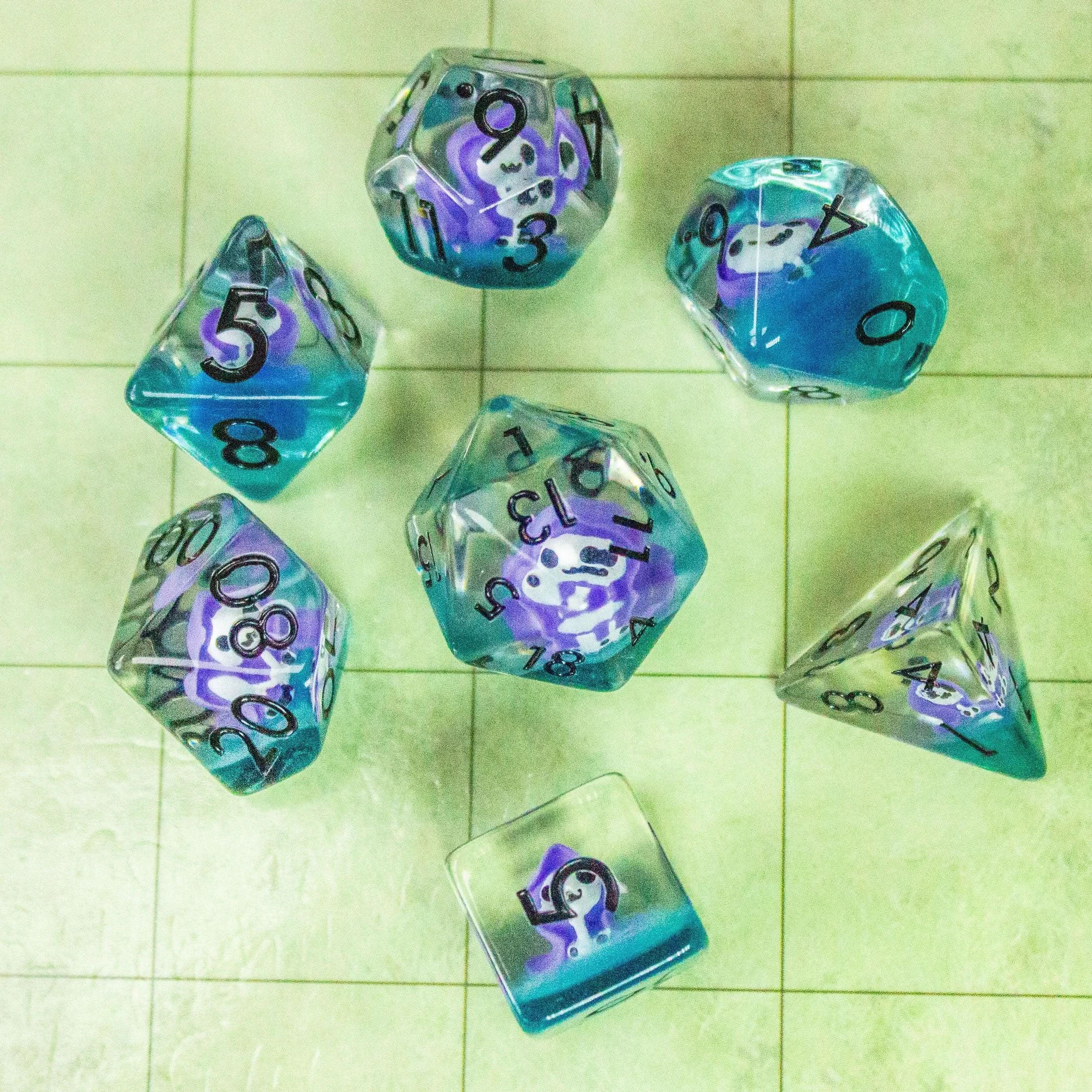 Purple Grim Reaper TTRPG Dice Set| Red and Clear Transparent Dice (7) | Polyhedral Dice - MysteryDiceGoblins