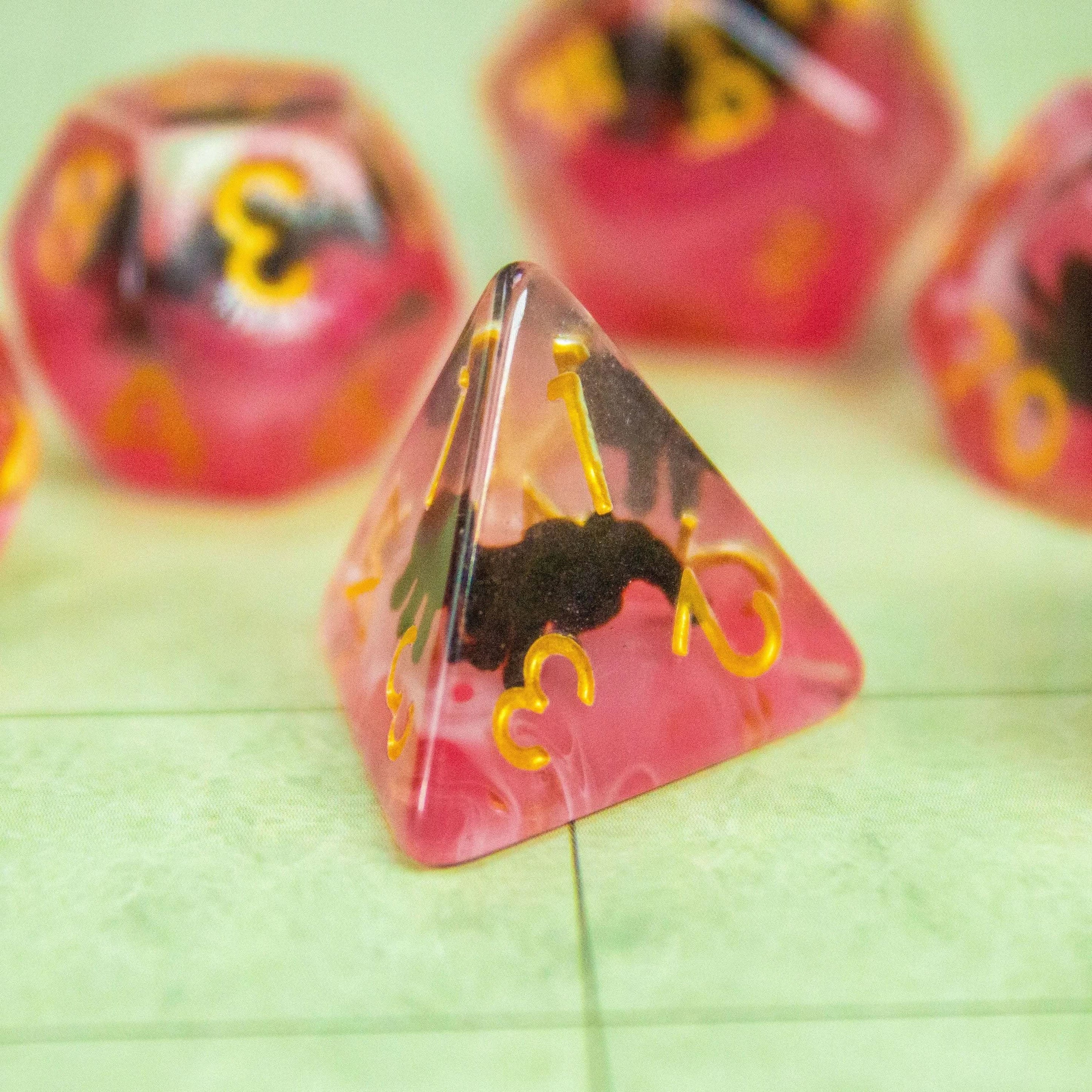 Spiders TTRPG Dice Set| Pink and Clear Transparent Dice (7) | Polyhedral Dice - MysteryDiceGoblins