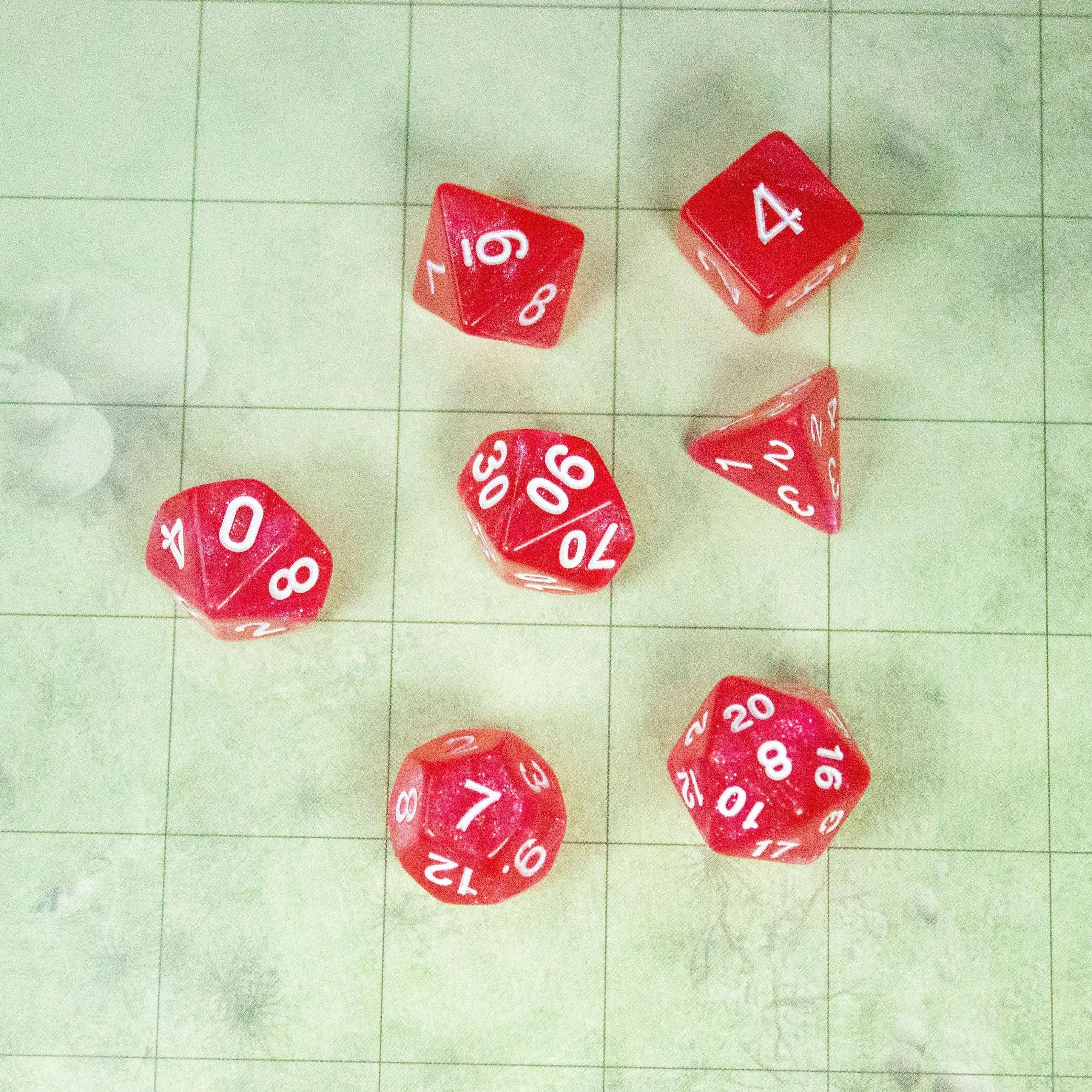 Pink Orchid Shimmer Dice With White Numbers TTRPG Dice, roll with sophistication with these blue polyhedral dice - MysteryDiceGoblins