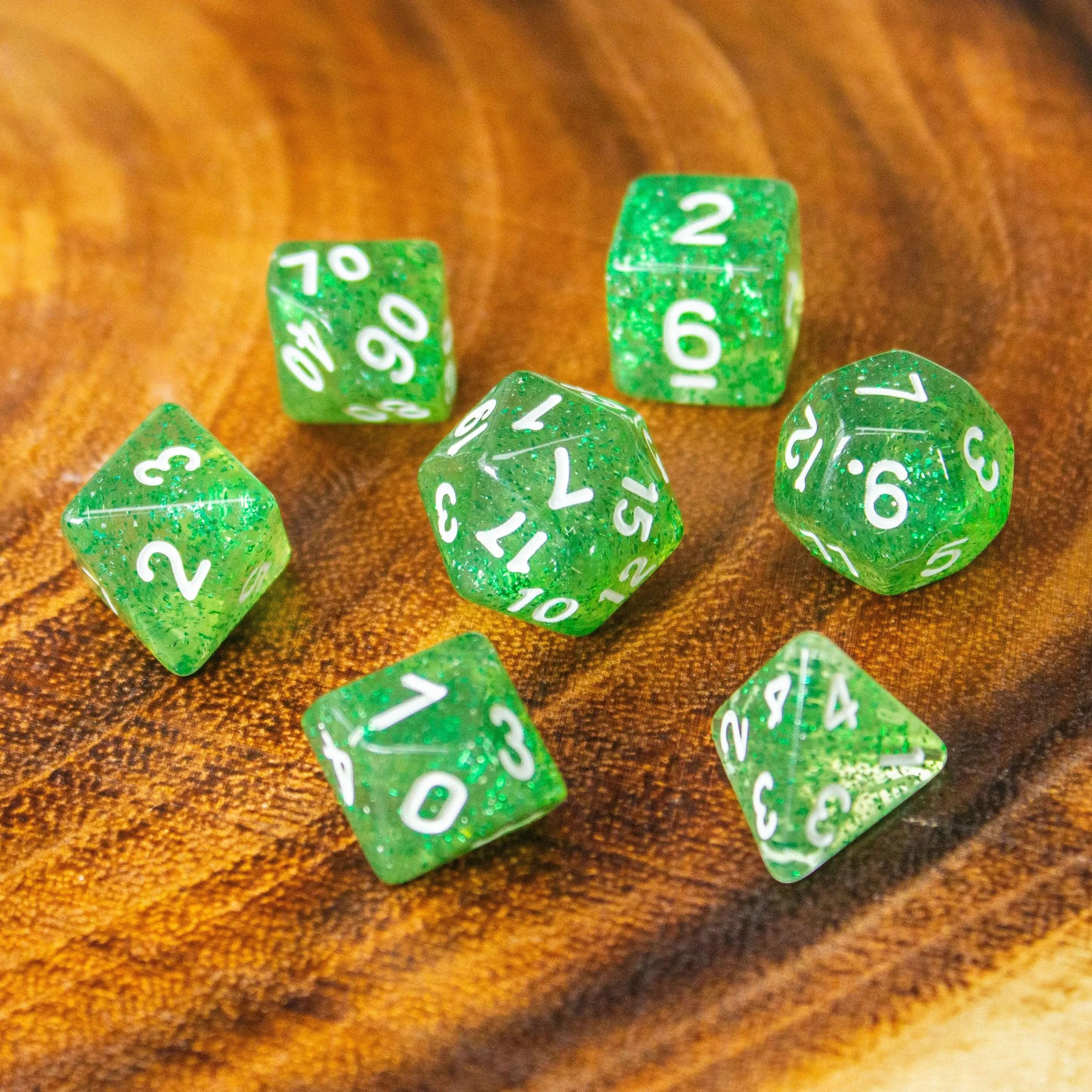 Green Glitter Dice Set