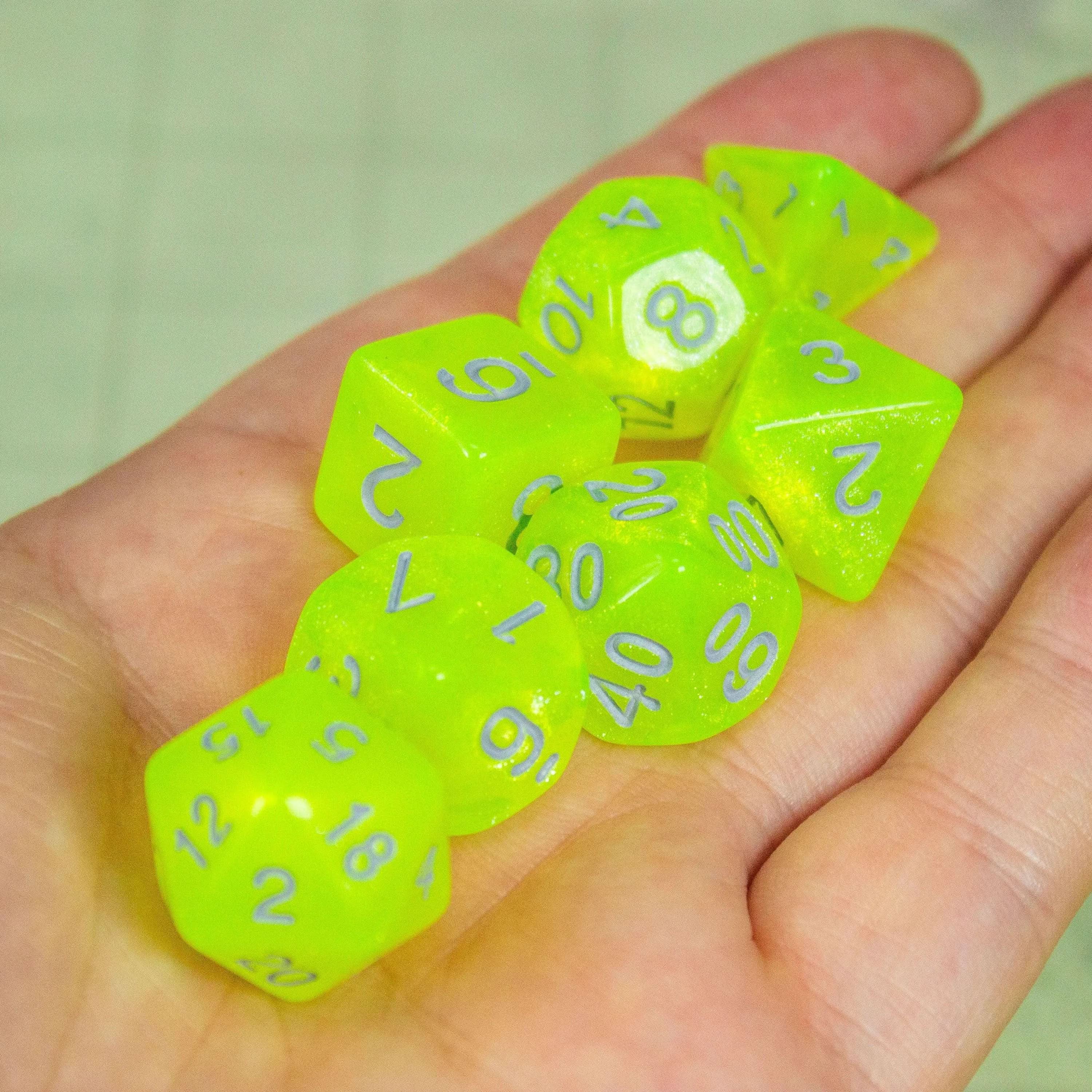 Neon Yellow Shimmer Dice Set