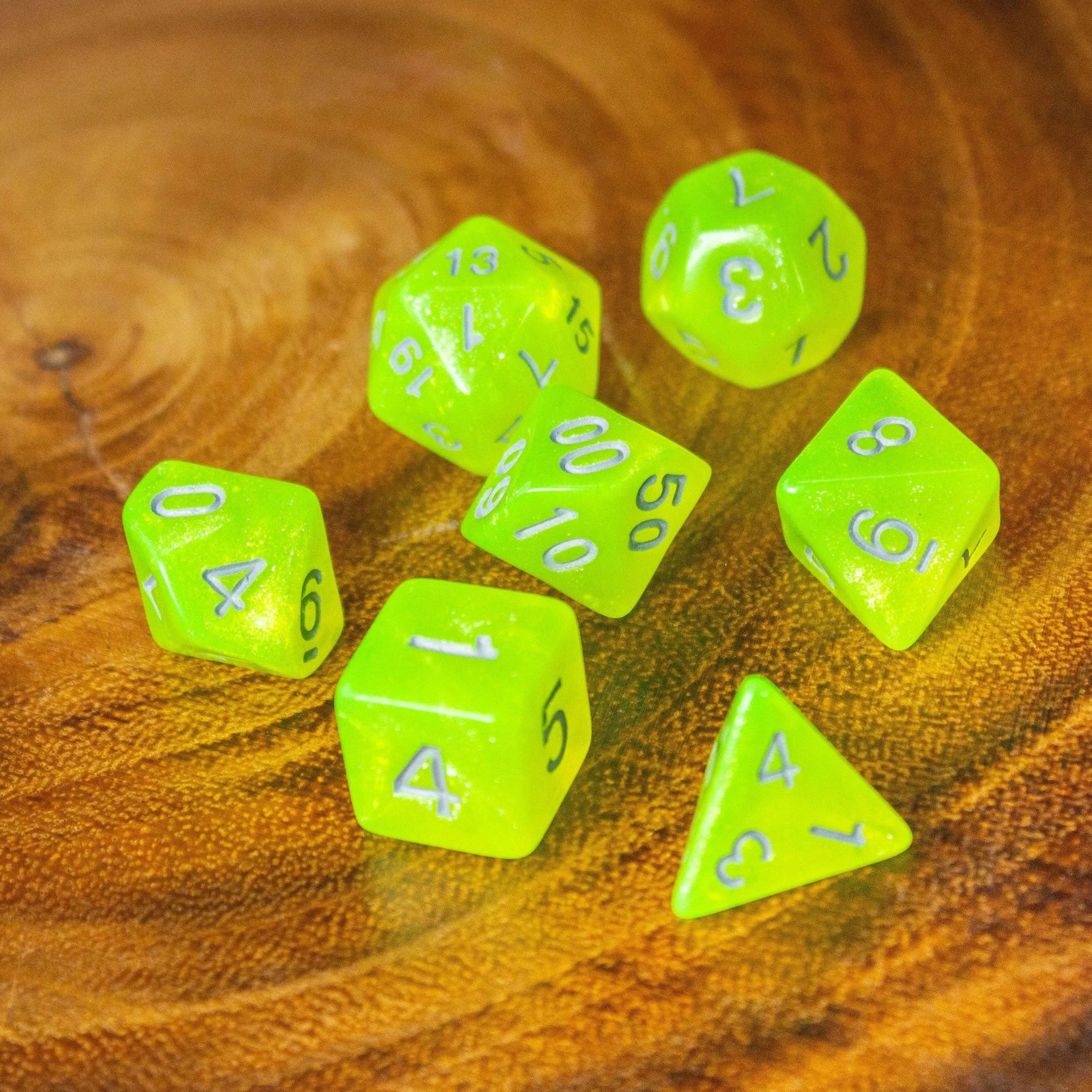 Neon Yellow Shimmer Dice Set
