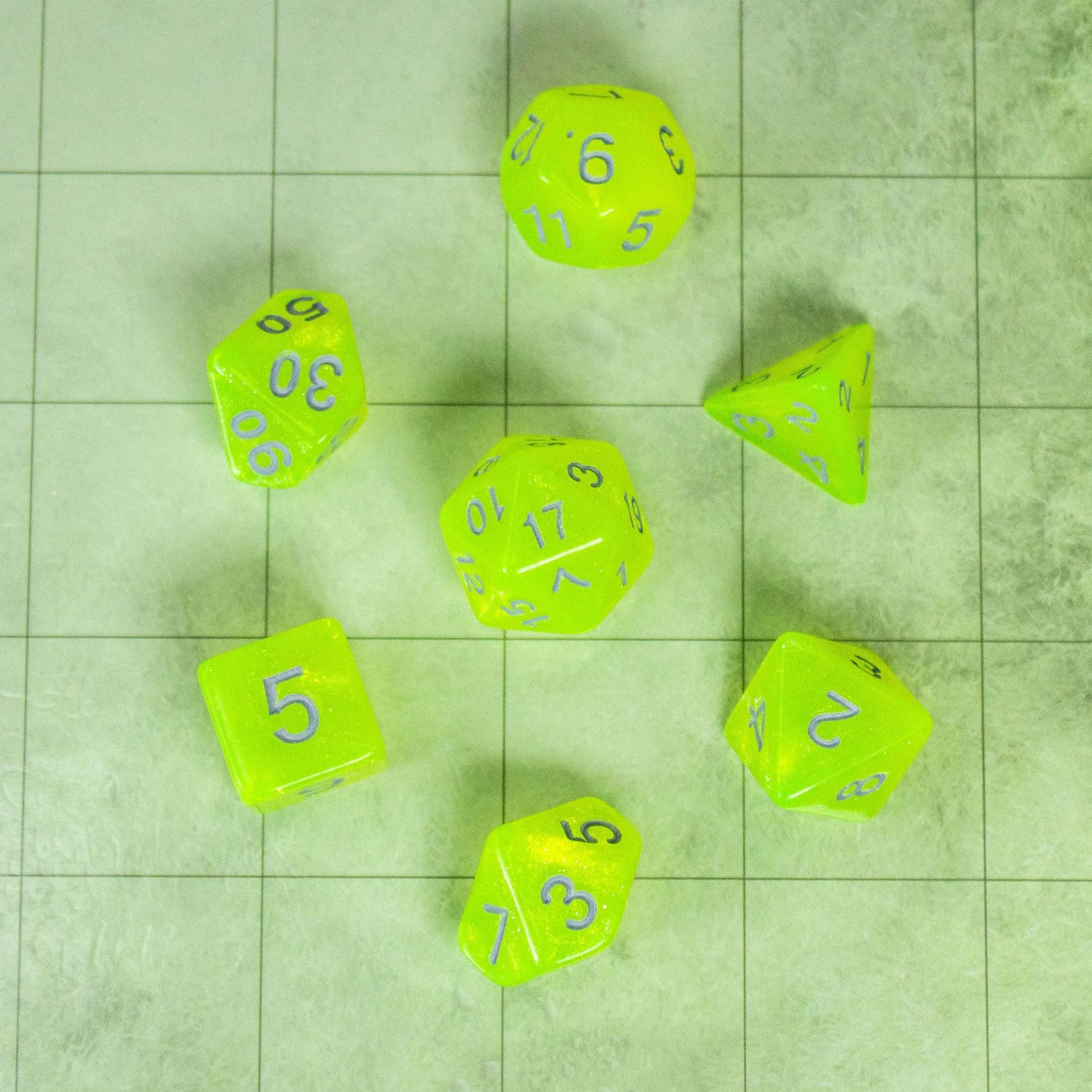 Neon Yellow Shimmer Dice Set