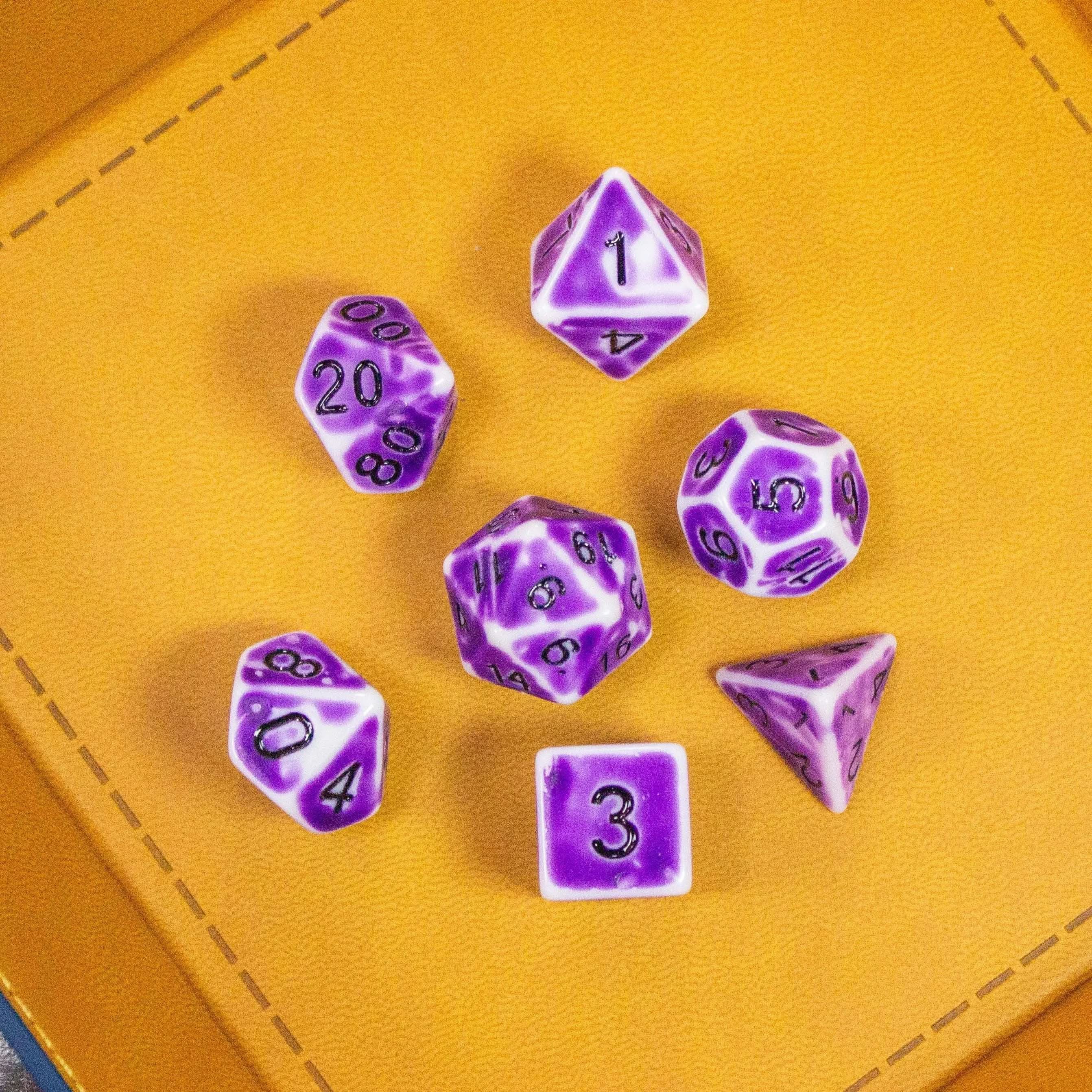 Archaic Light Purple TTRPG Dice Set | Purple White Faded Dice (7) | Polyhedral Dice - MysteryDiceGoblins