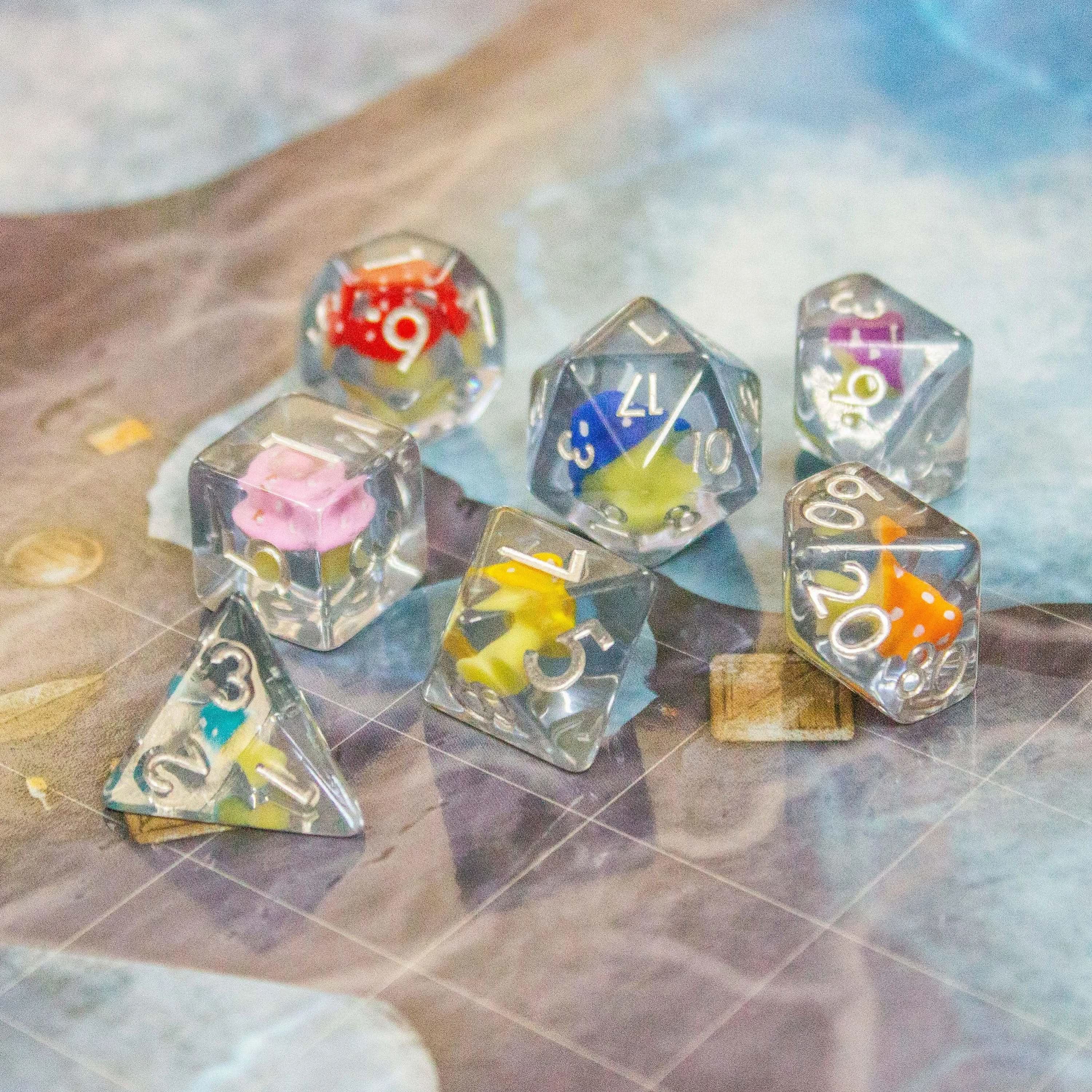 Multi-coloured Mushroom Dice Set