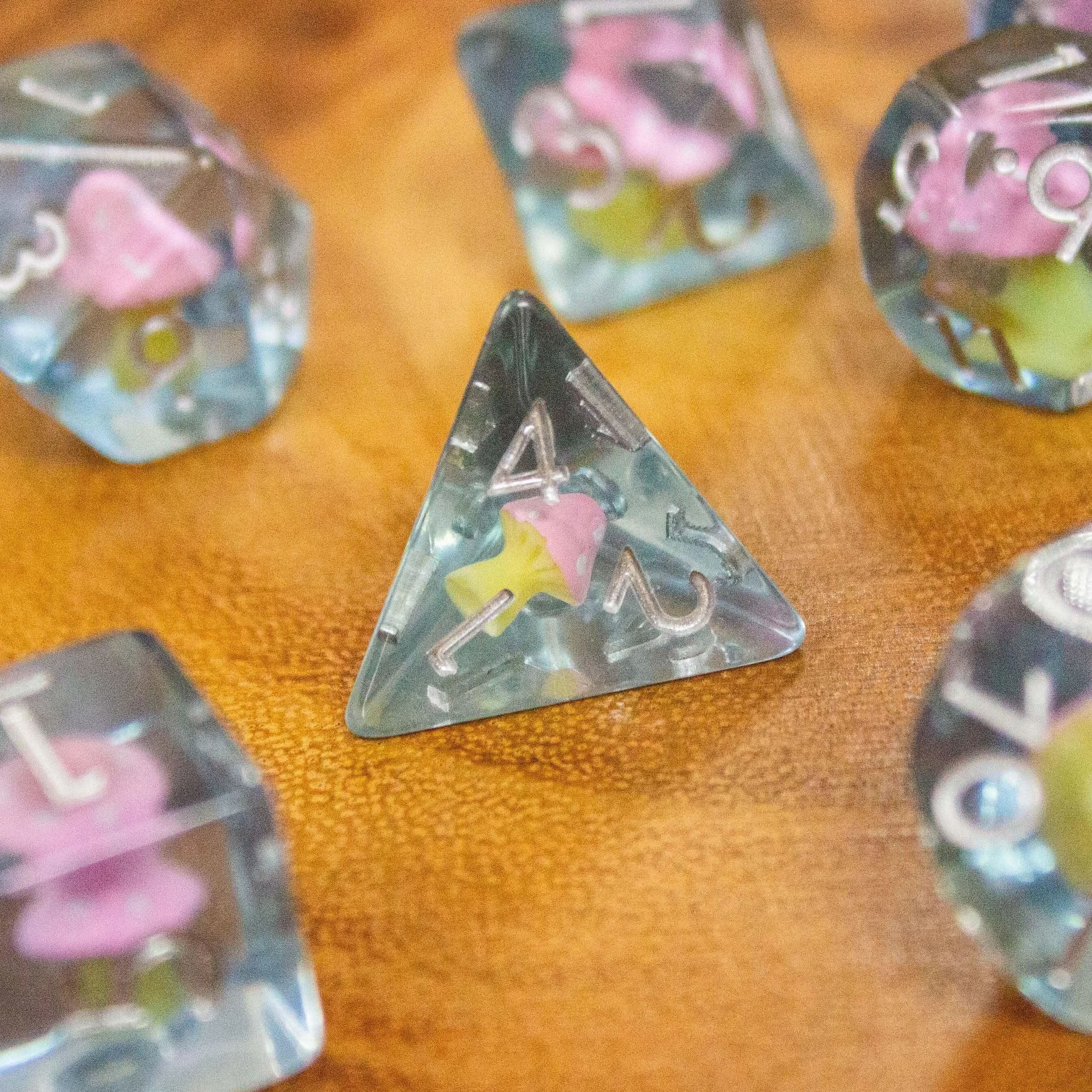 Blue Pink Mushroom Dice Set