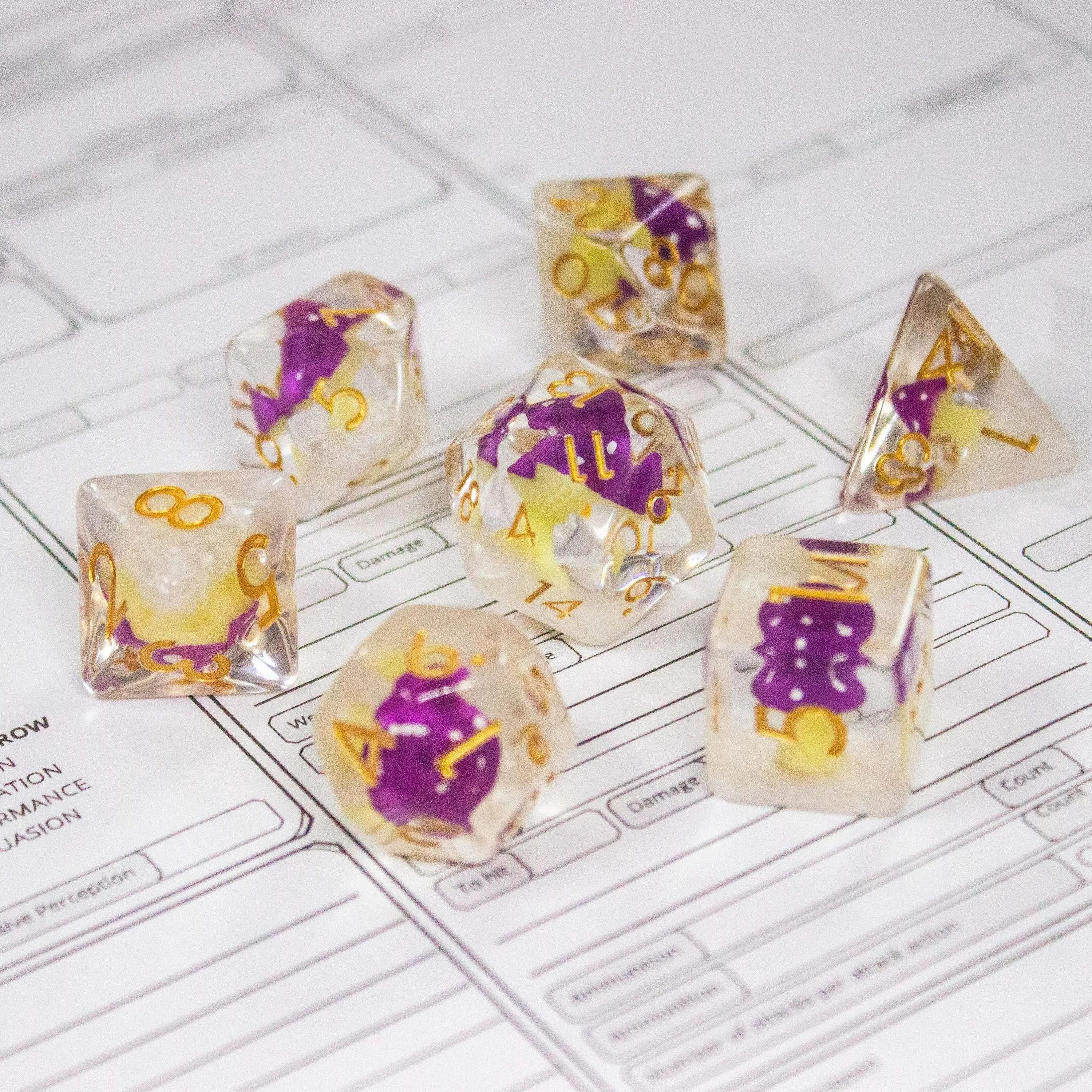 White Purple Mushroom Dice Set