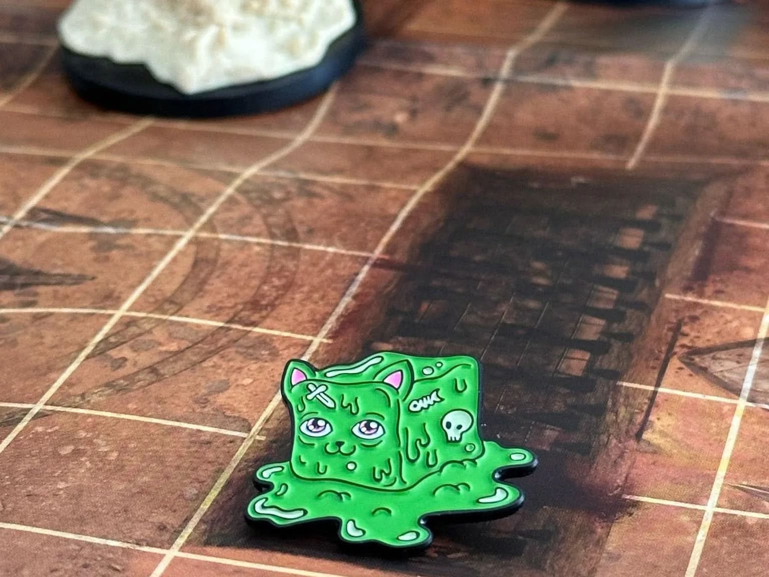 Gelatinous Cube Cat, TTRPG Enamel Pin, TTRPG Monster pin, Kawaii Cat Pin - MysteryDiceGoblins
