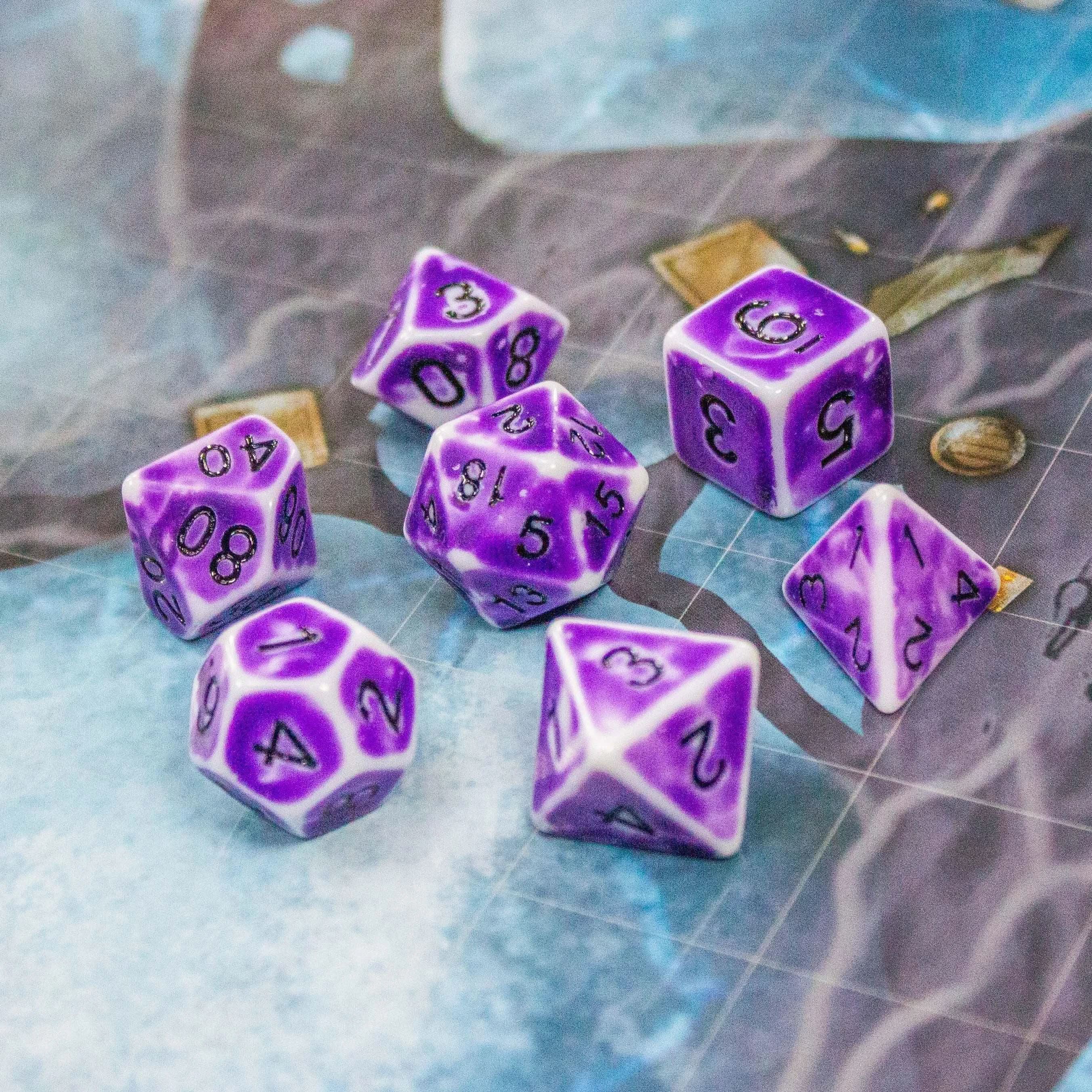 Archaic Light Purple TTRPG Dice Set | Purple White Faded Dice (7) | Polyhedral Dice - MysteryDiceGoblins