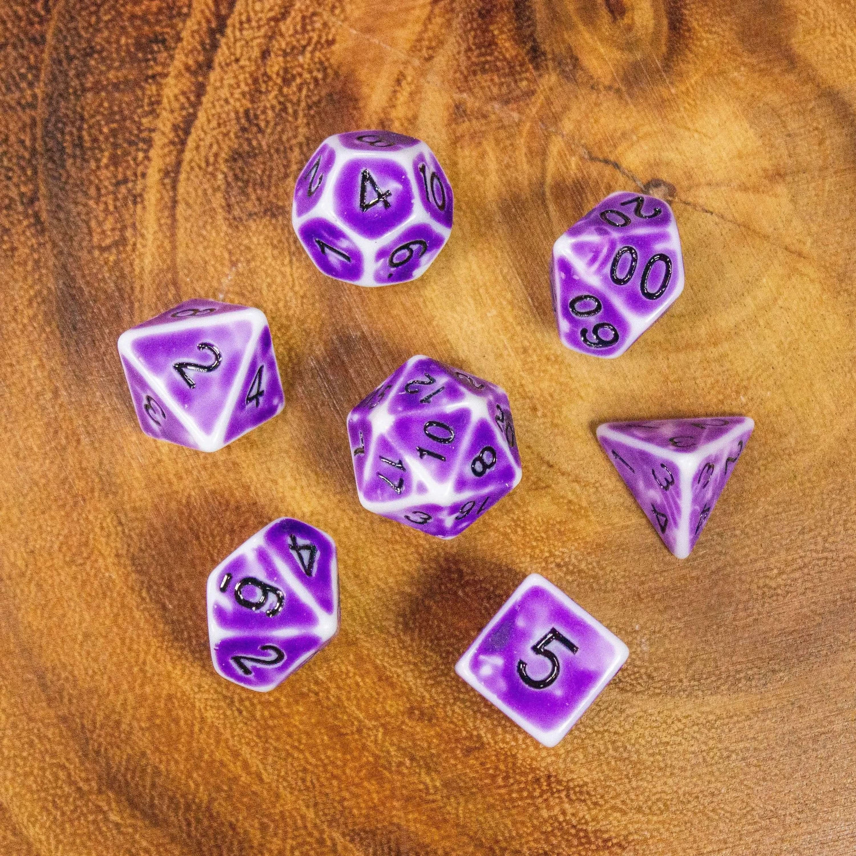 Archaic Light Purple TTRPG Dice Set | Purple White Faded Dice (7) | Polyhedral Dice - MysteryDiceGoblins