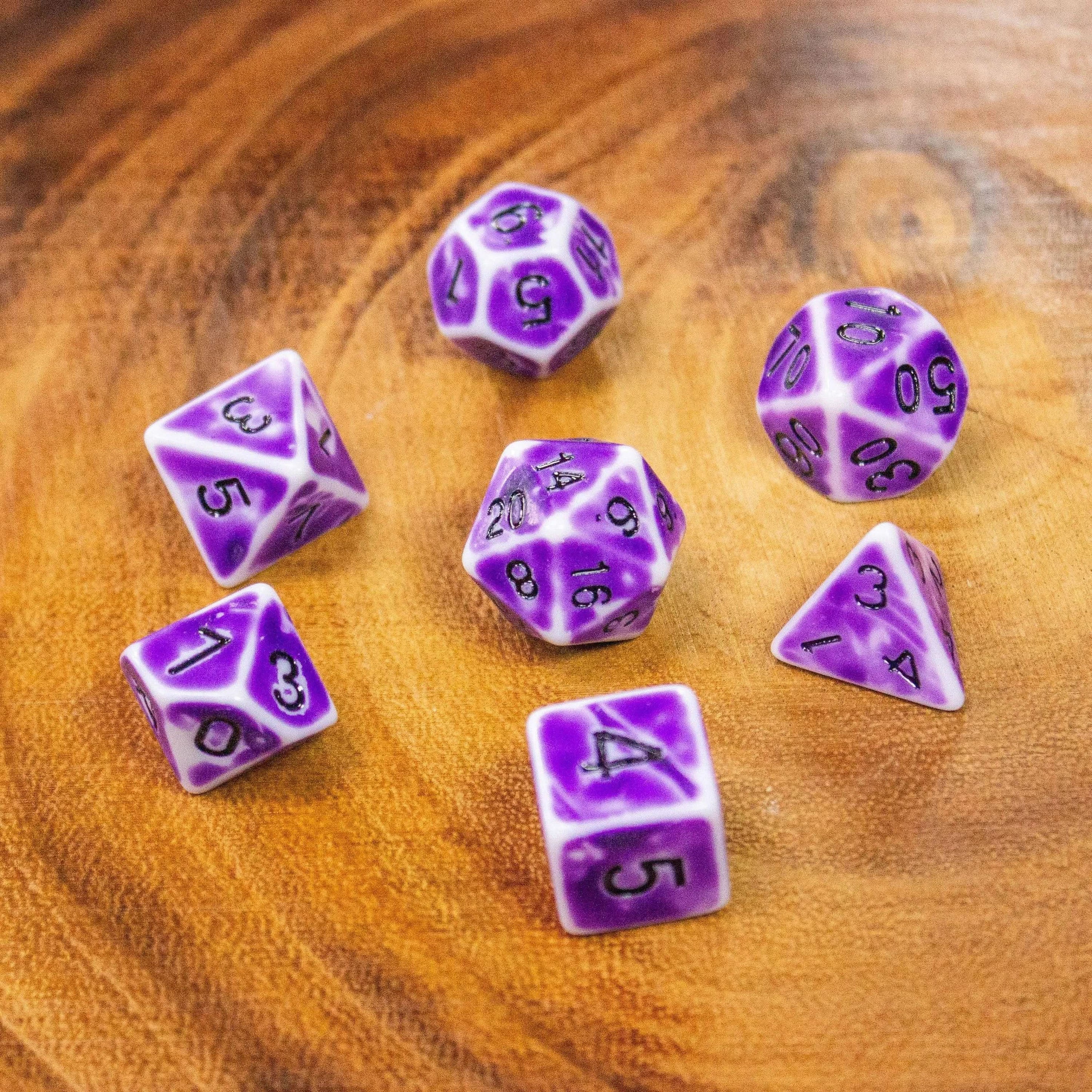Archaic Light Purple TTRPG Dice Set | Purple White Faded Dice (7) | Polyhedral Dice - MysteryDiceGoblins