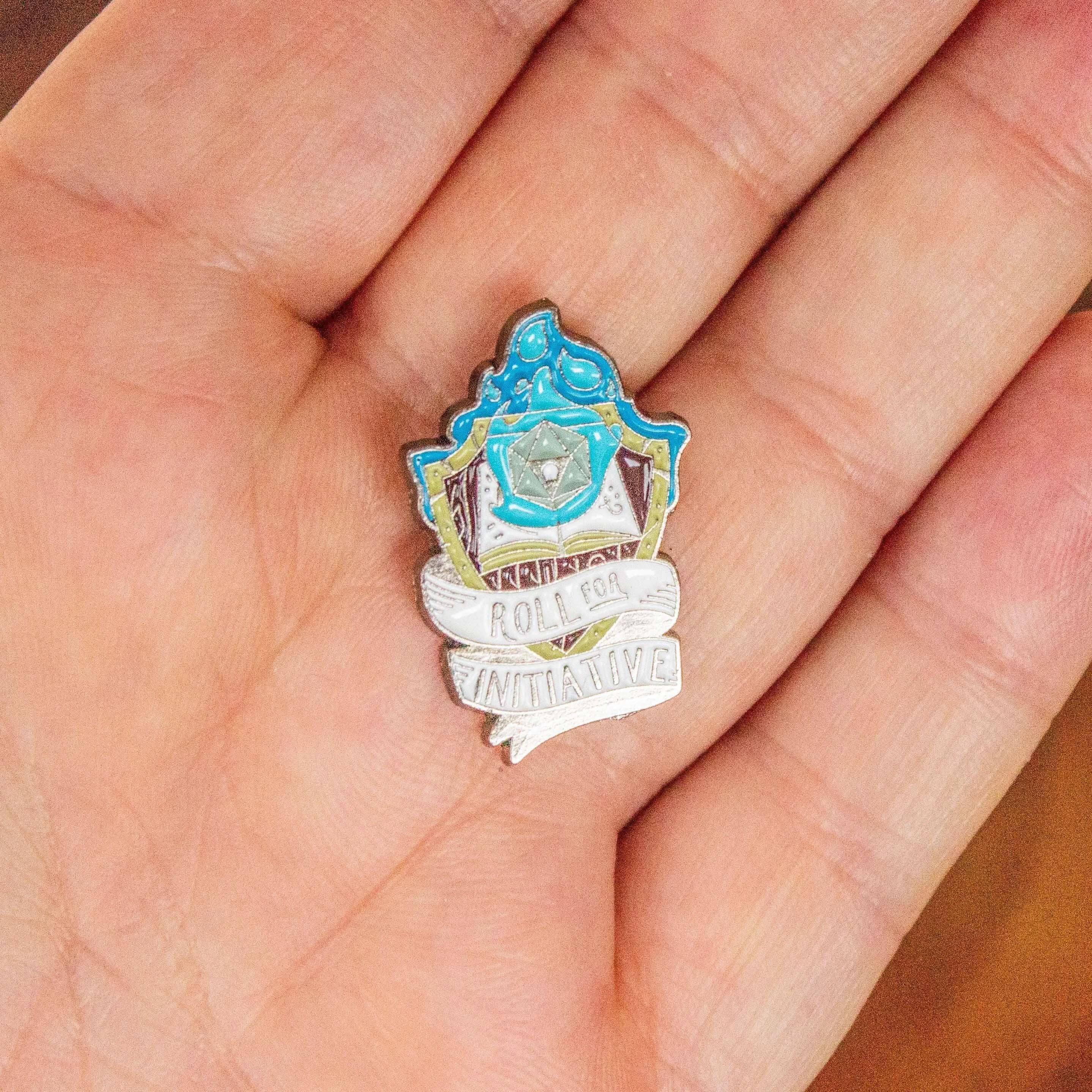 Roll For Initiative Pin Badge TTRPG Enamel Pin Blue Black Yellow - MysteryDiceGoblins
