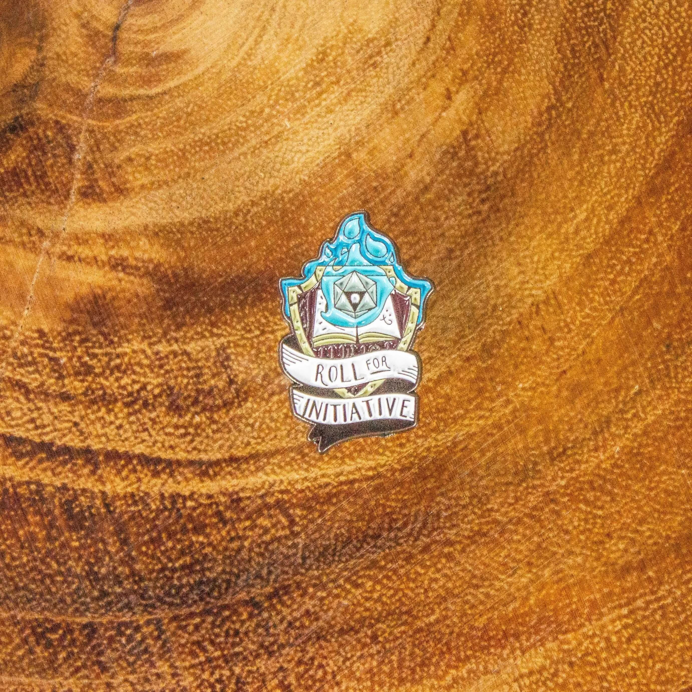 Roll For Initiative Pin Badge TTRPG Enamel Pin Blue Black Yellow - MysteryDiceGoblins