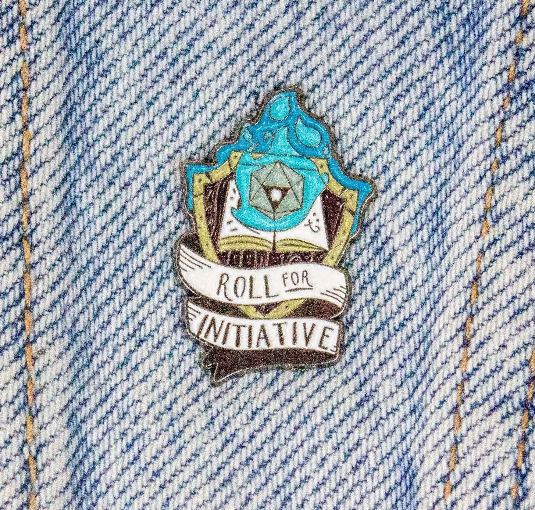 Roll For Initiative Pin Badge TTRPG Enamel Pin Blue Black Yellow - MysteryDiceGoblins