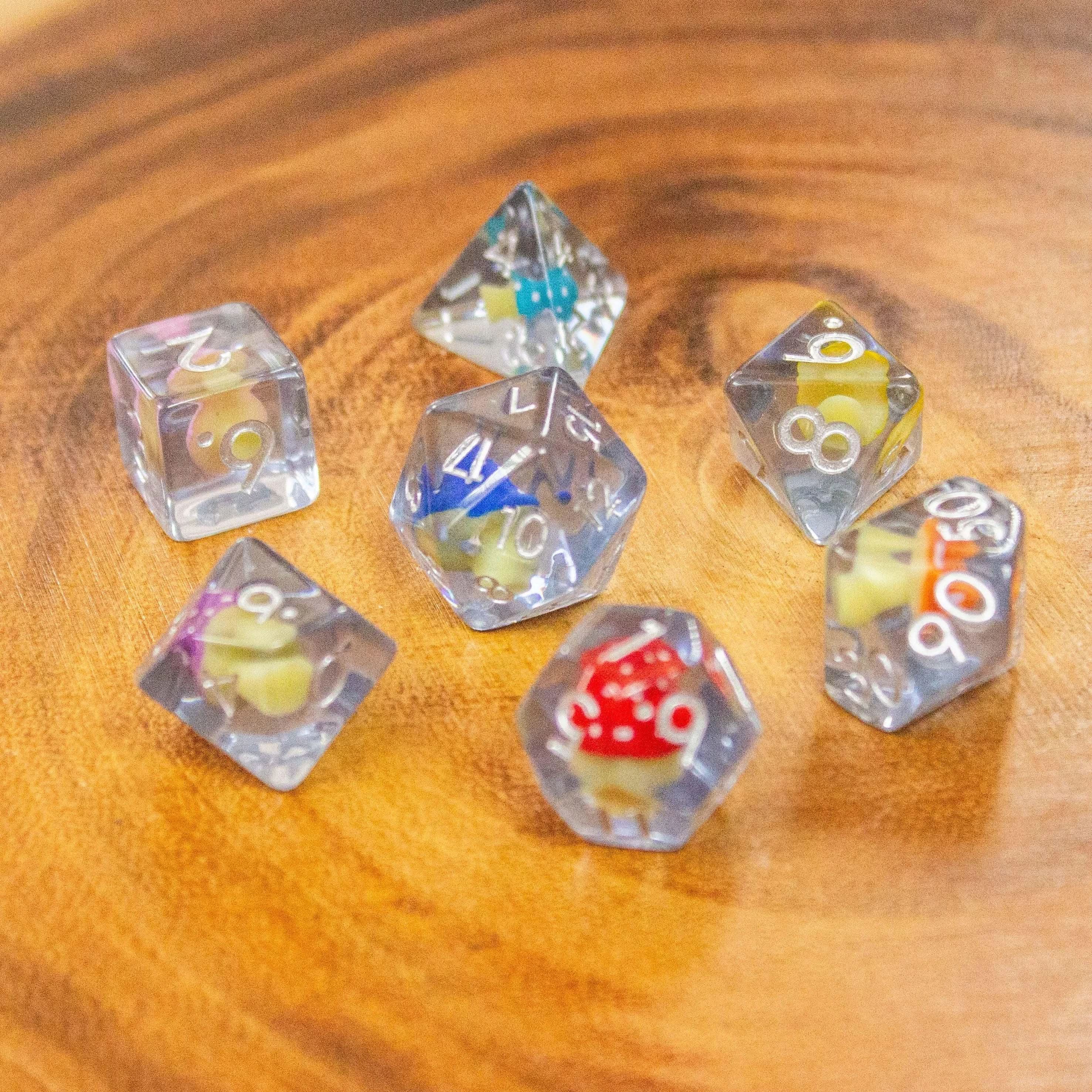 Multi-coloured Mushroom Dice Set
