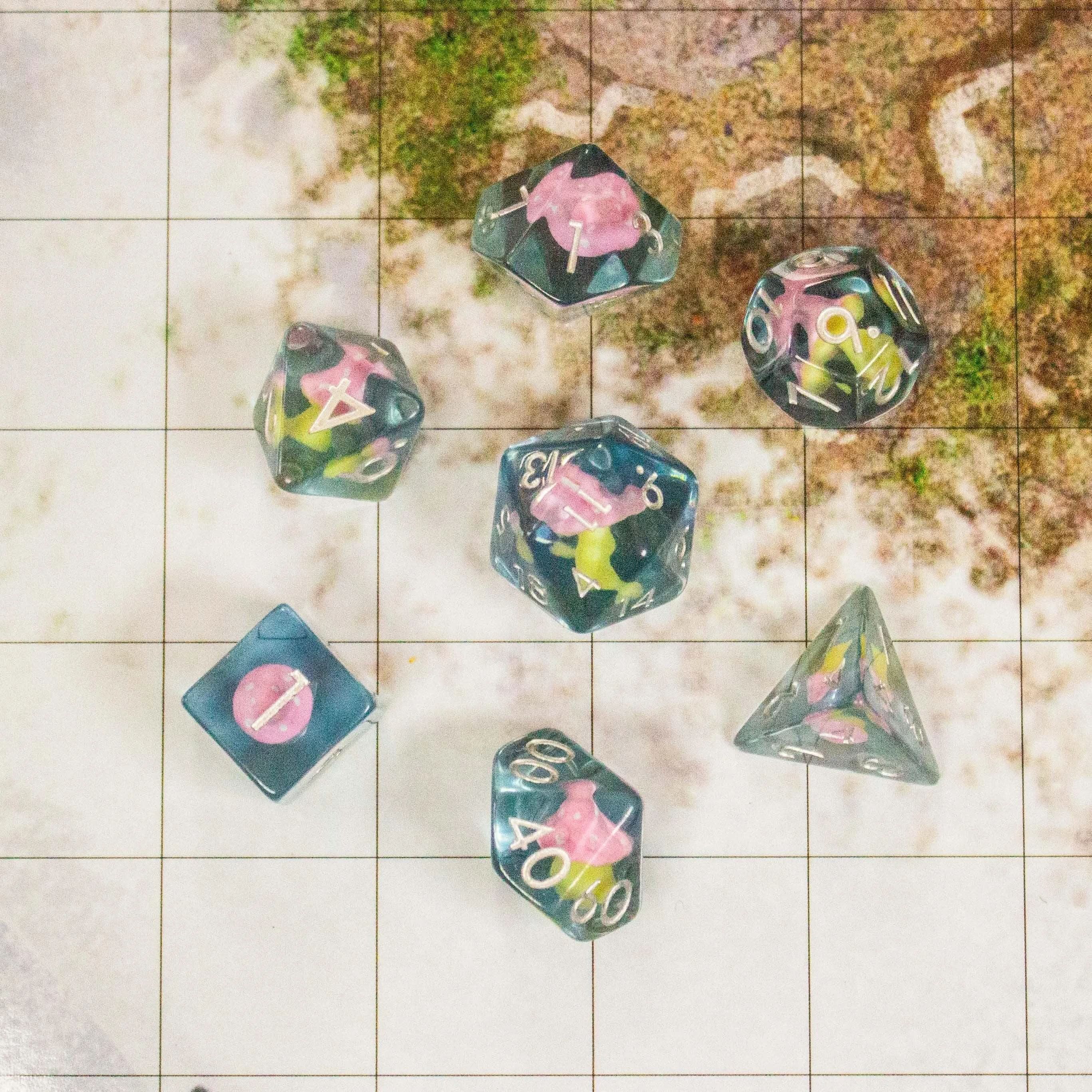 Blue Pink Mushroom Dice Set