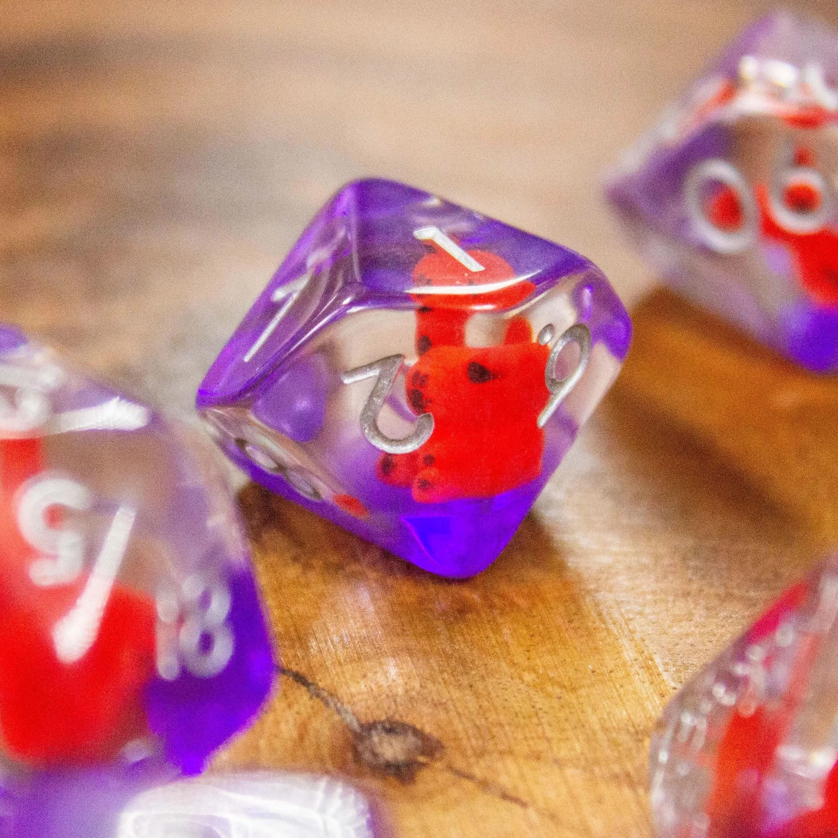 Red Bear TTRPG Dice Set| Transparent Purple See through Dice (7) | Polyhedral Dice - MysteryDiceGoblins