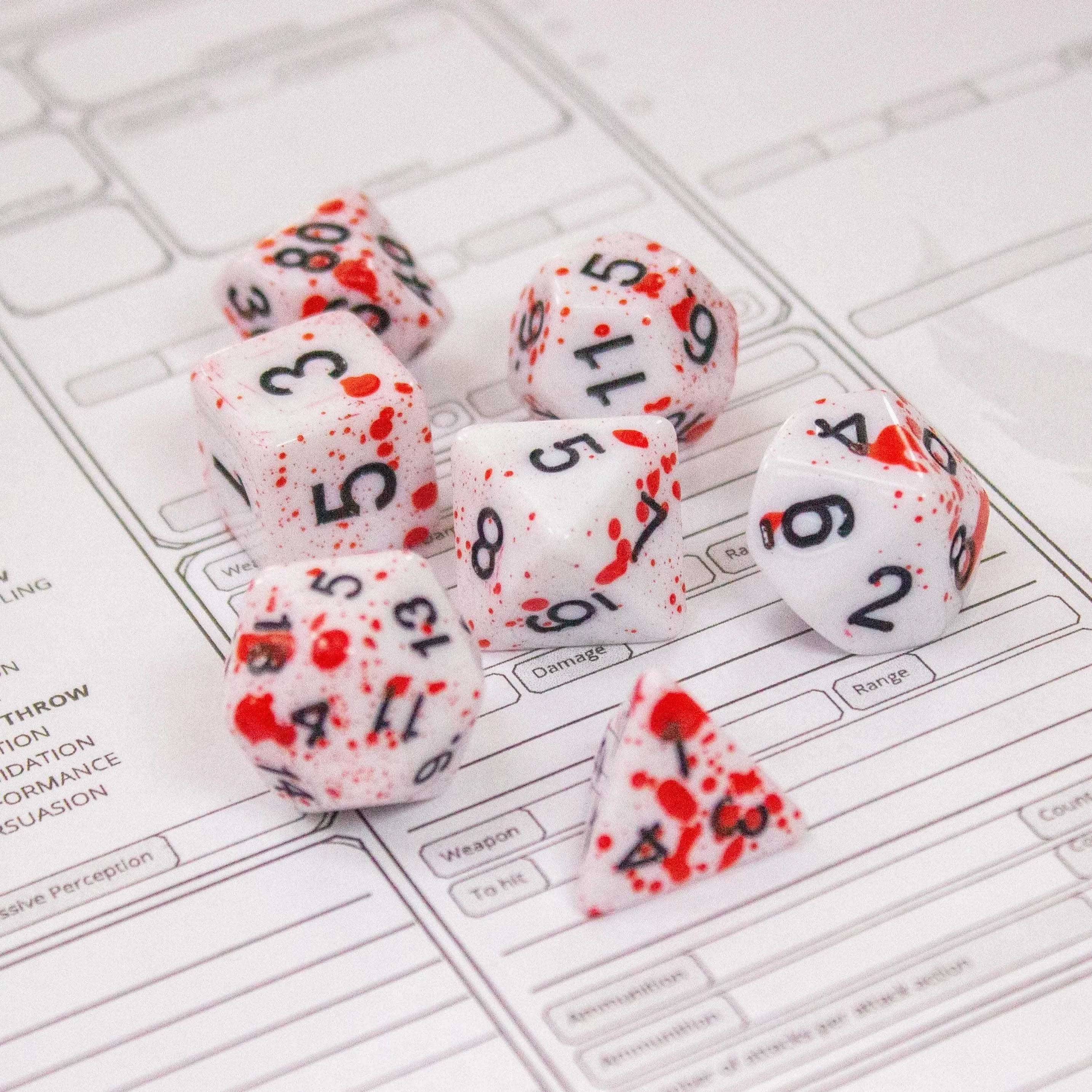 Red Splatter Red Dice | TTRPG Dice | Red splatter TTRPG Dice | Red Dice | Blood Dice Red - MysteryDiceGoblins