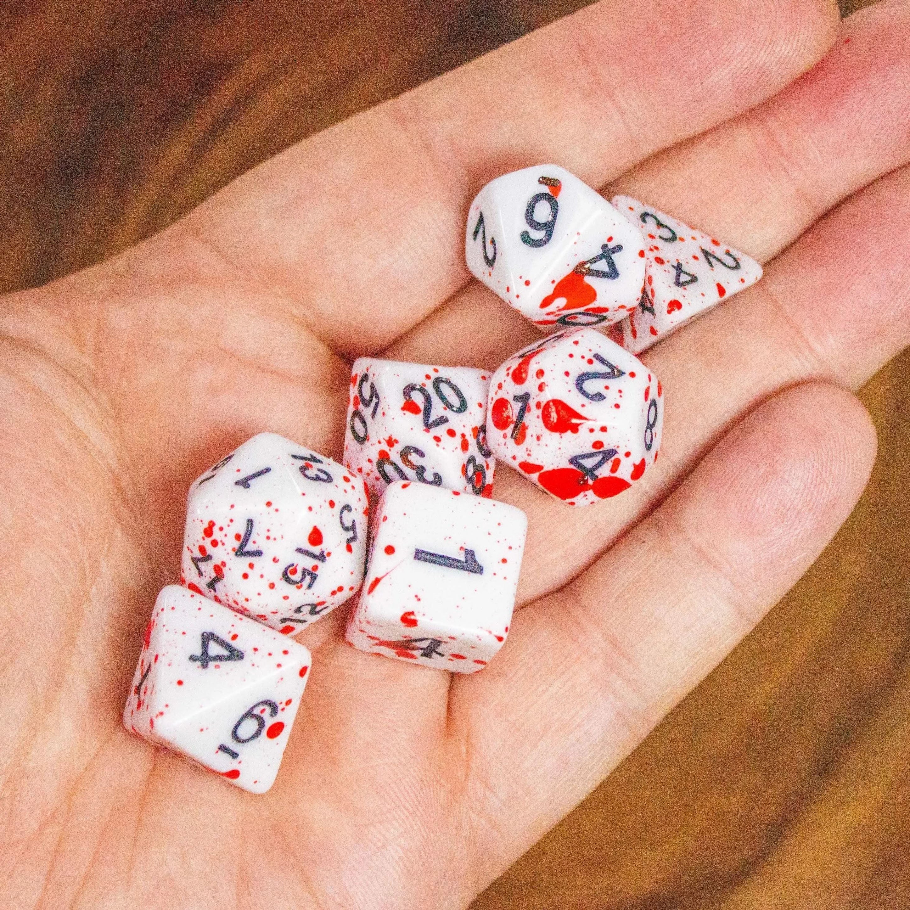 Red Splatter Red Dice | TTRPG Dice | Red splatter TTRPG Dice | Red Dice | Blood Dice Red - MysteryDiceGoblins