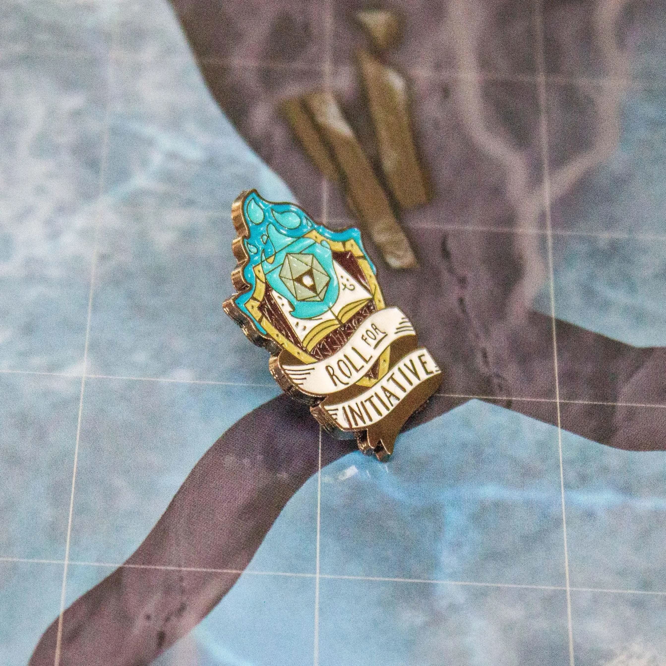 Roll For Initiative Pin Badge TTRPG Enamel Pin Blue Black Yellow - MysteryDiceGoblins