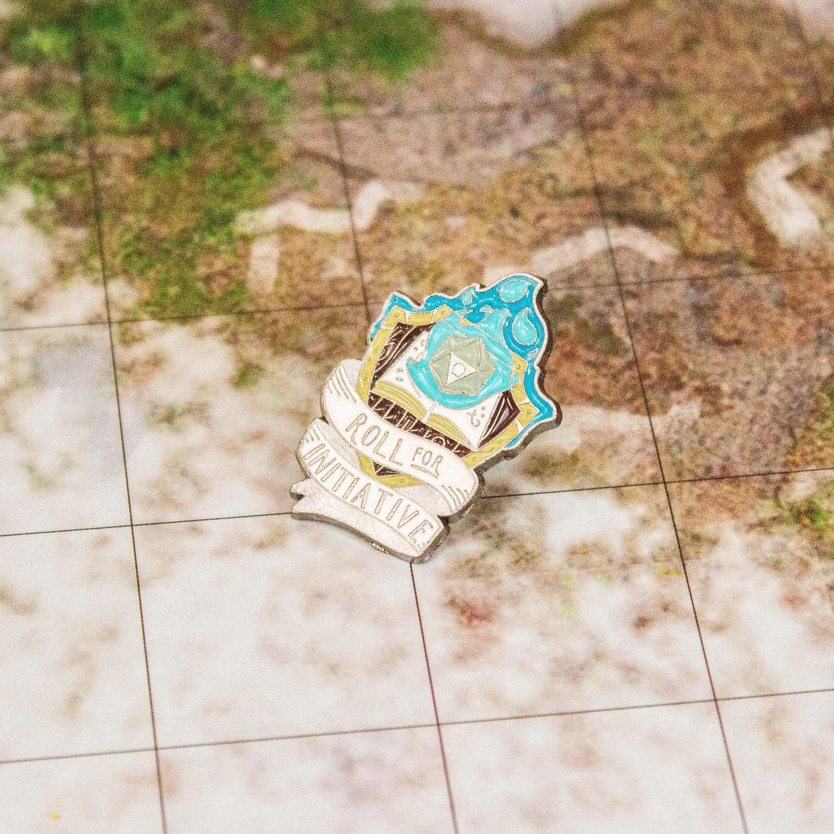 Roll For Initiative Pin Badge TTRPG Enamel Pin Blue Black Yellow - MysteryDiceGoblins