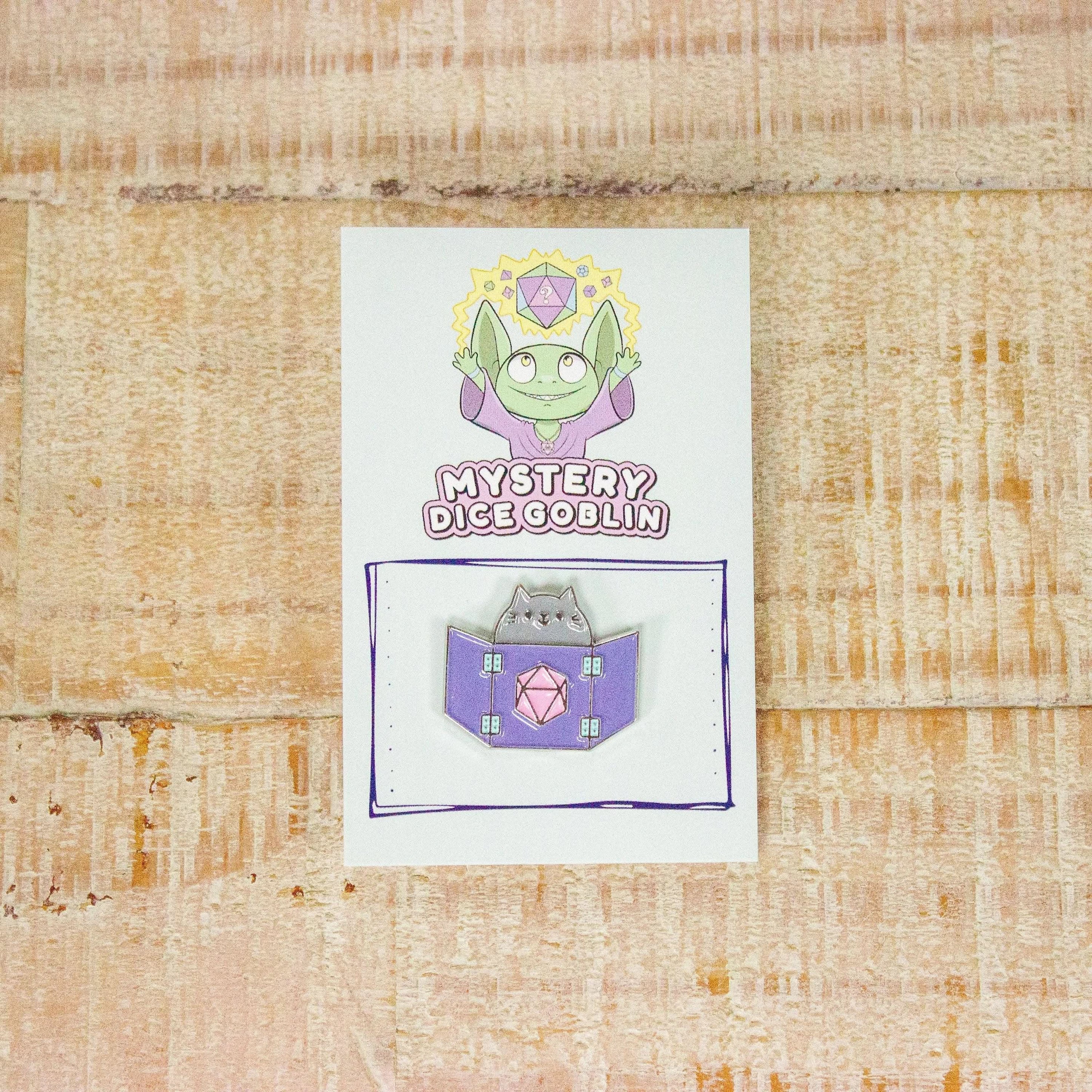 TTRPG Purple Dungeon Meowster Cat Badge Enamel Pin Broach - MysteryDiceGoblins