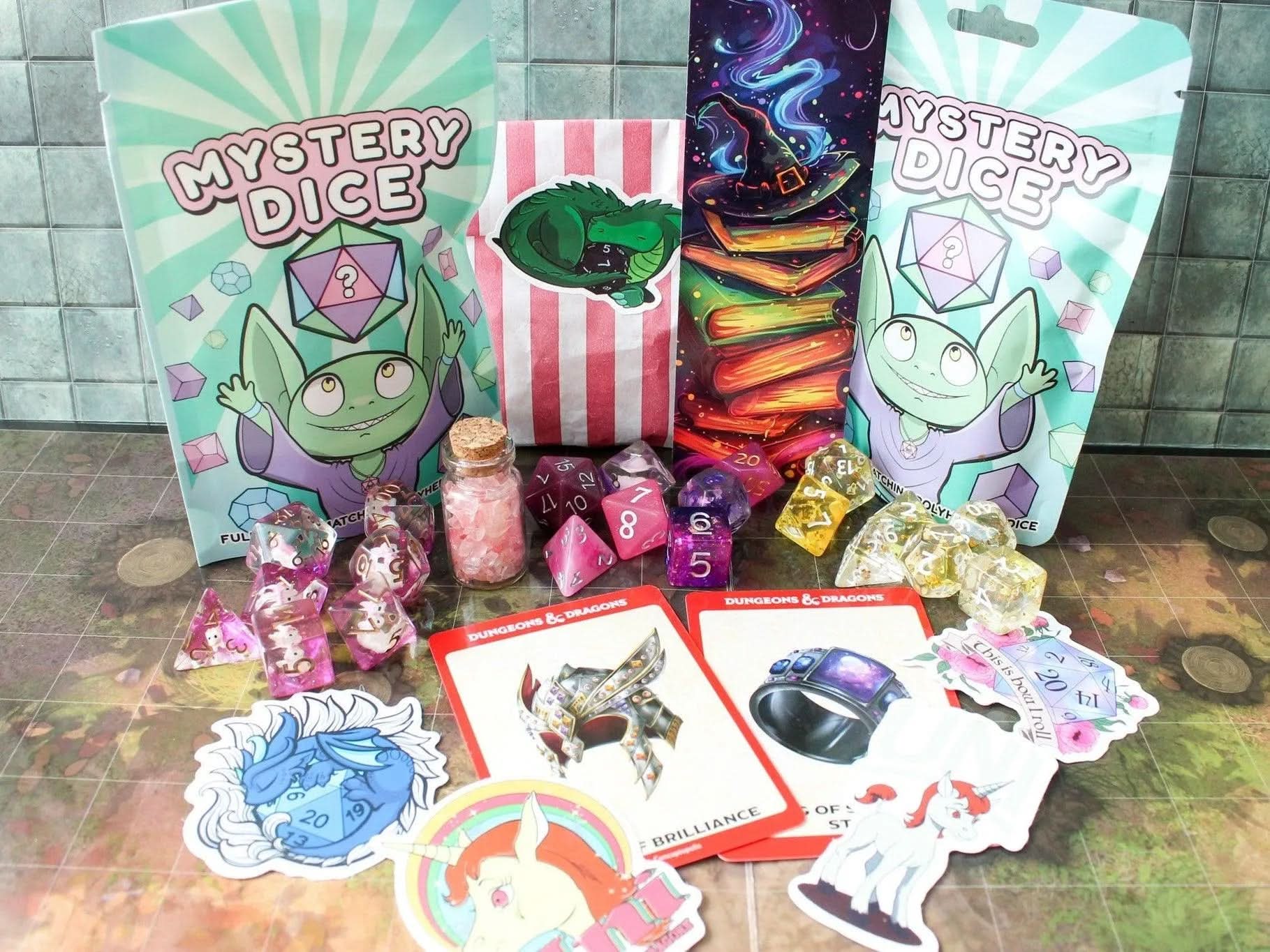 Unicorn TTRPG Gift Set | Unicorn Dice | Mystery Dice | TTRPG Gifts | Dungeon Master Gifts | Glitter Dice | TTRPG Bundles | TTRPG Gift Boxes - MysteryDiceGoblins