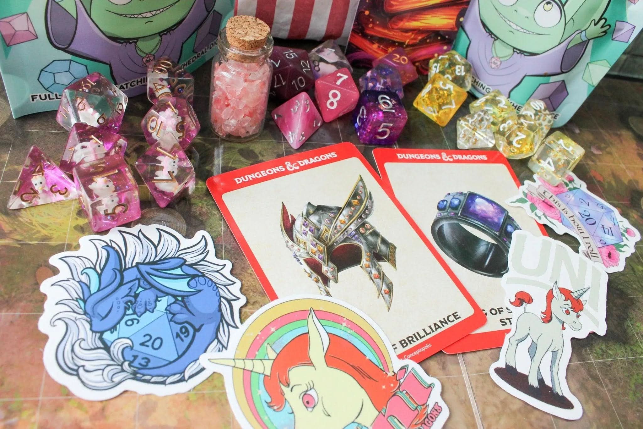 Unicorn TTRPG Gift Set | Unicorn Dice | Mystery Dice | TTRPG Gifts | Dungeon Master Gifts | Glitter Dice | TTRPG Bundles | TTRPG Gift Boxes - MysteryDiceGoblins