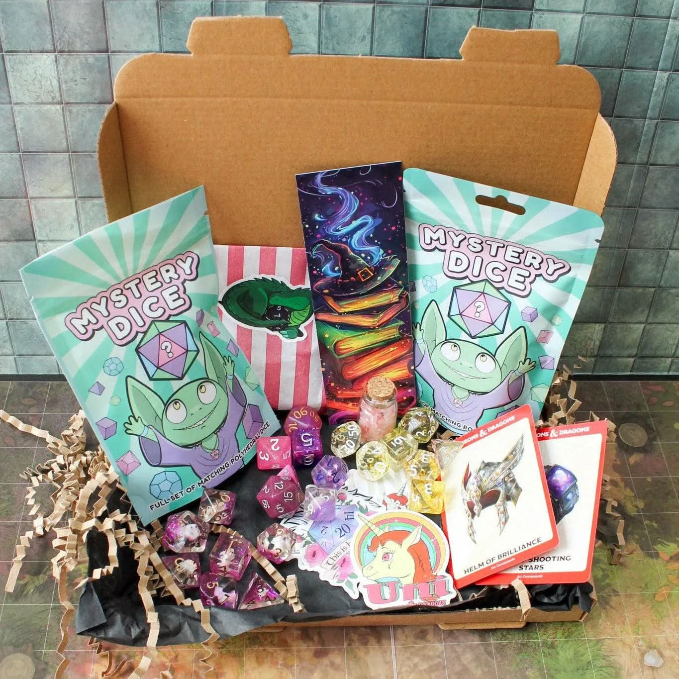 Unicorn TTRPG Gift Set | Unicorn Dice | Mystery Dice | TTRPG Gifts | Dungeon Master Gifts | Glitter Dice | TTRPG Bundles | TTRPG Gift Boxes - MysteryDiceGoblins