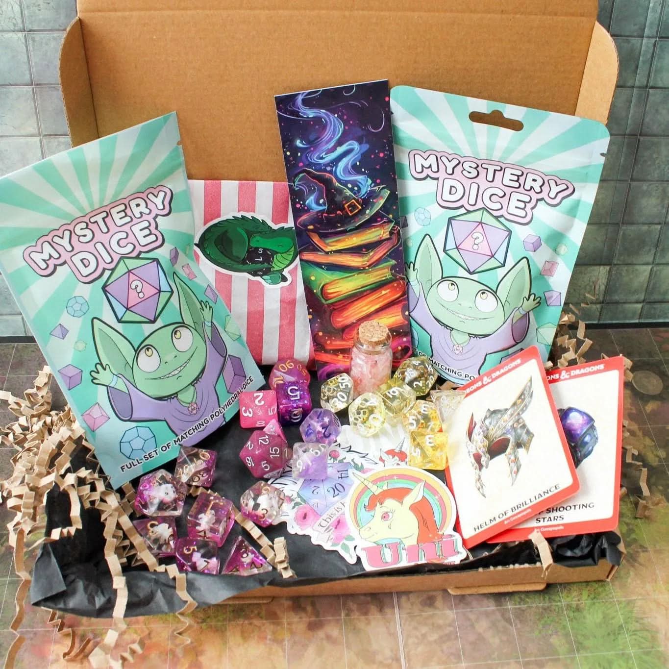 Unicorn TTRPG Gift Set | Unicorn Dice | Mystery Dice | TTRPG Gifts | Dungeon Master Gifts | Glitter Dice | TTRPG Bundles | TTRPG Gift Boxes - MysteryDiceGoblins