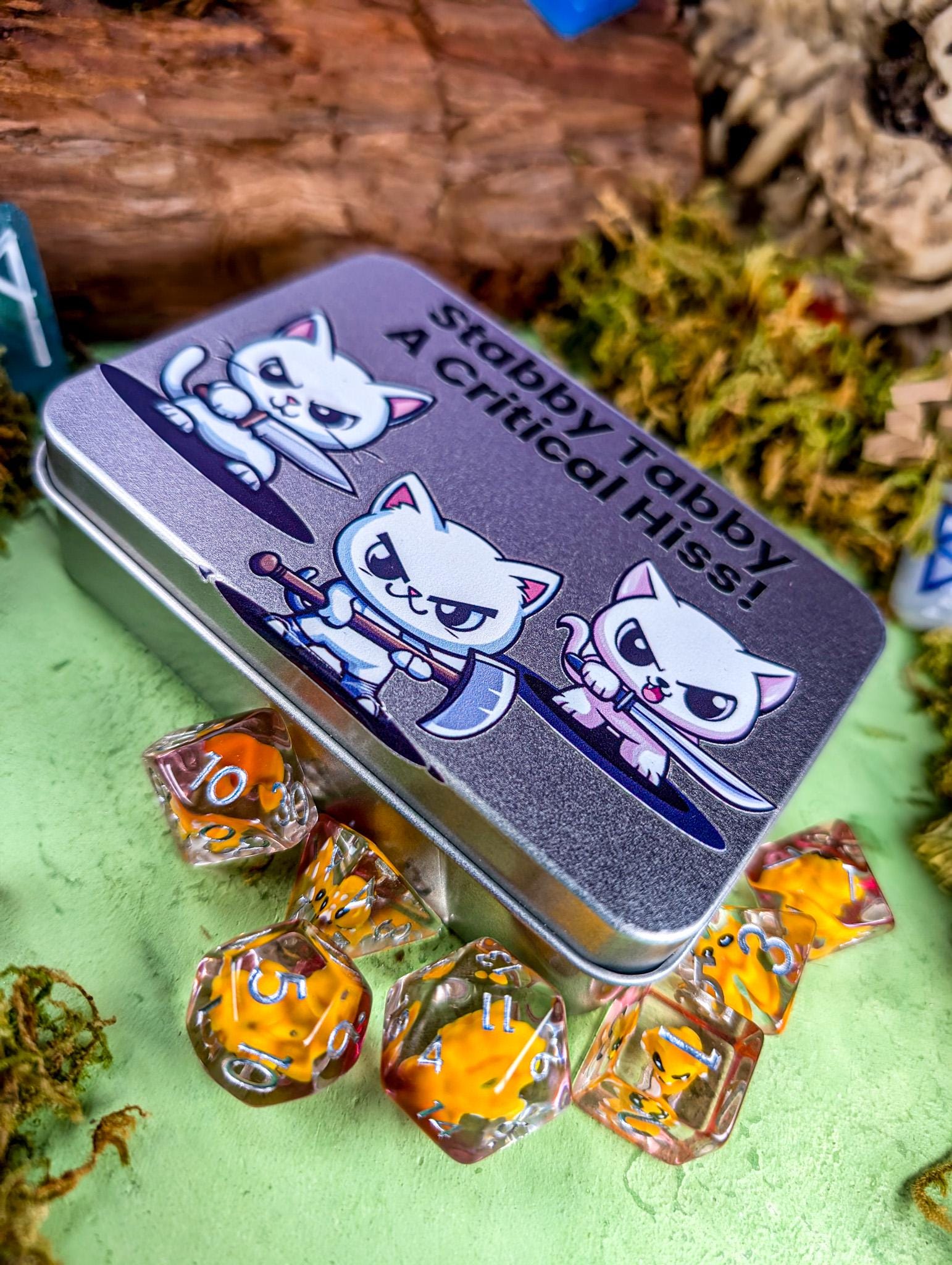 Cat Dice | Dice Storage | Dice for TTRPG | RPG Dice | Cute Dice | Inclusion Dice | Cats and Catacombs | Dice Gift Tin - MysteryDiceGoblins