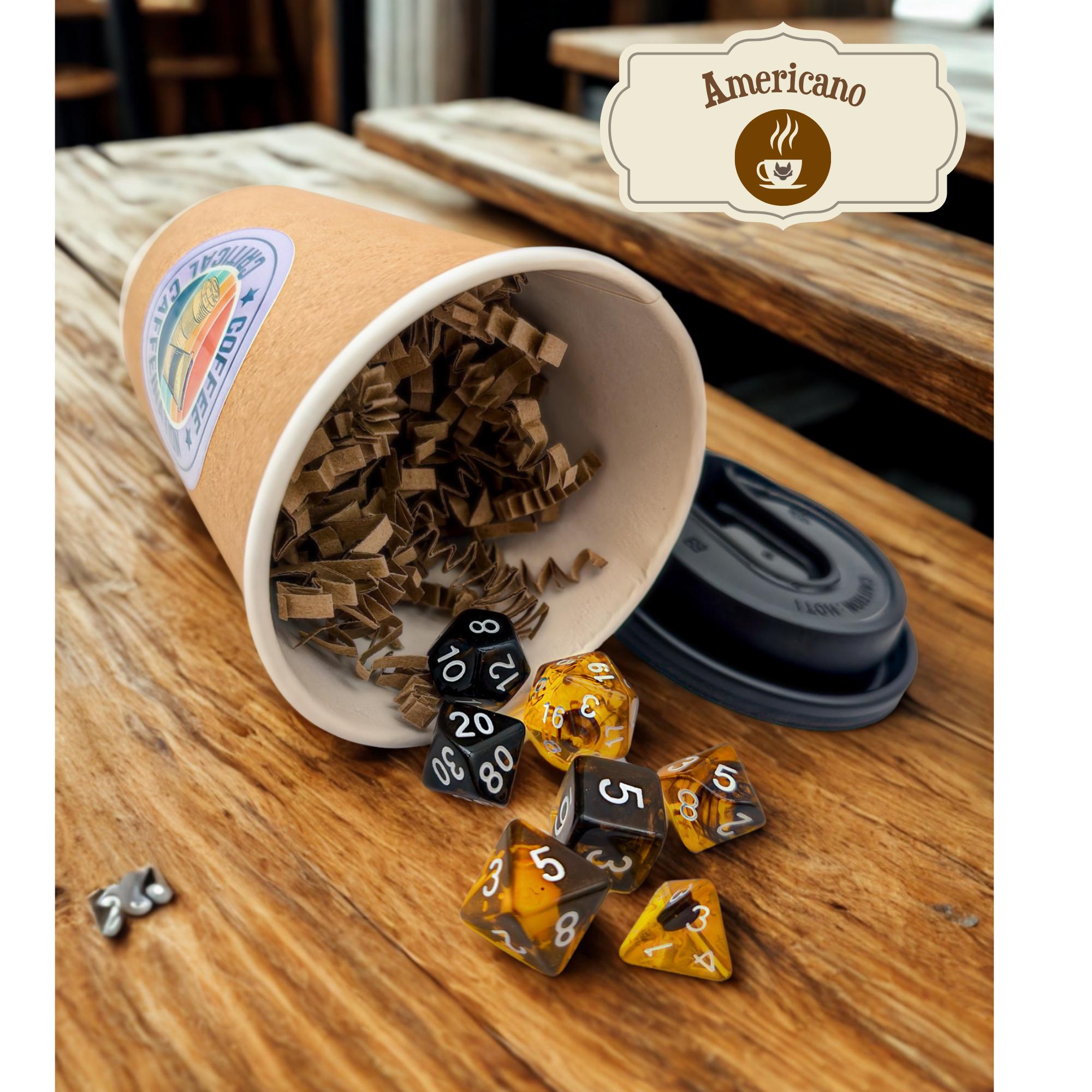 Coffee Dice | Critical Caffeination | Brown and cream dice I TTRPG Gift I TTRPG gifts I TTRPG gag gift I Personalised RPG gifts I Pathfinder - MysteryDiceGoblins