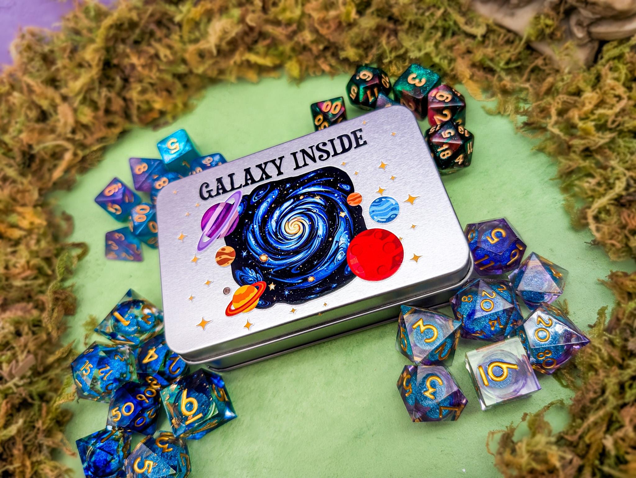 Galaxy Dice | Liquid Core Dice | Dungeons and Dinosaurs | RPG Dice | Mystery Dice | Gift | DM Gift | RPG Gift - MysteryDiceGoblins