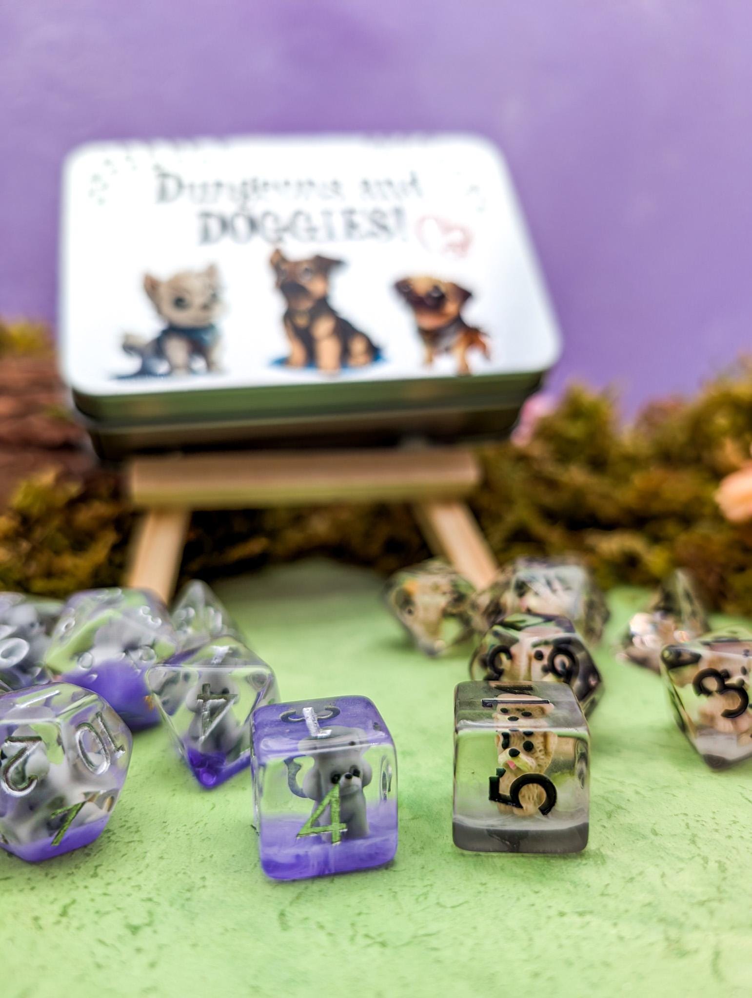 Dungeons and Doggies | Puppy Dice | Dice Storage | Dice for TTRPG | RPG Dice | Cute Dice | Inclusion Dice | Dice Gift Tin - MysteryDiceGoblins