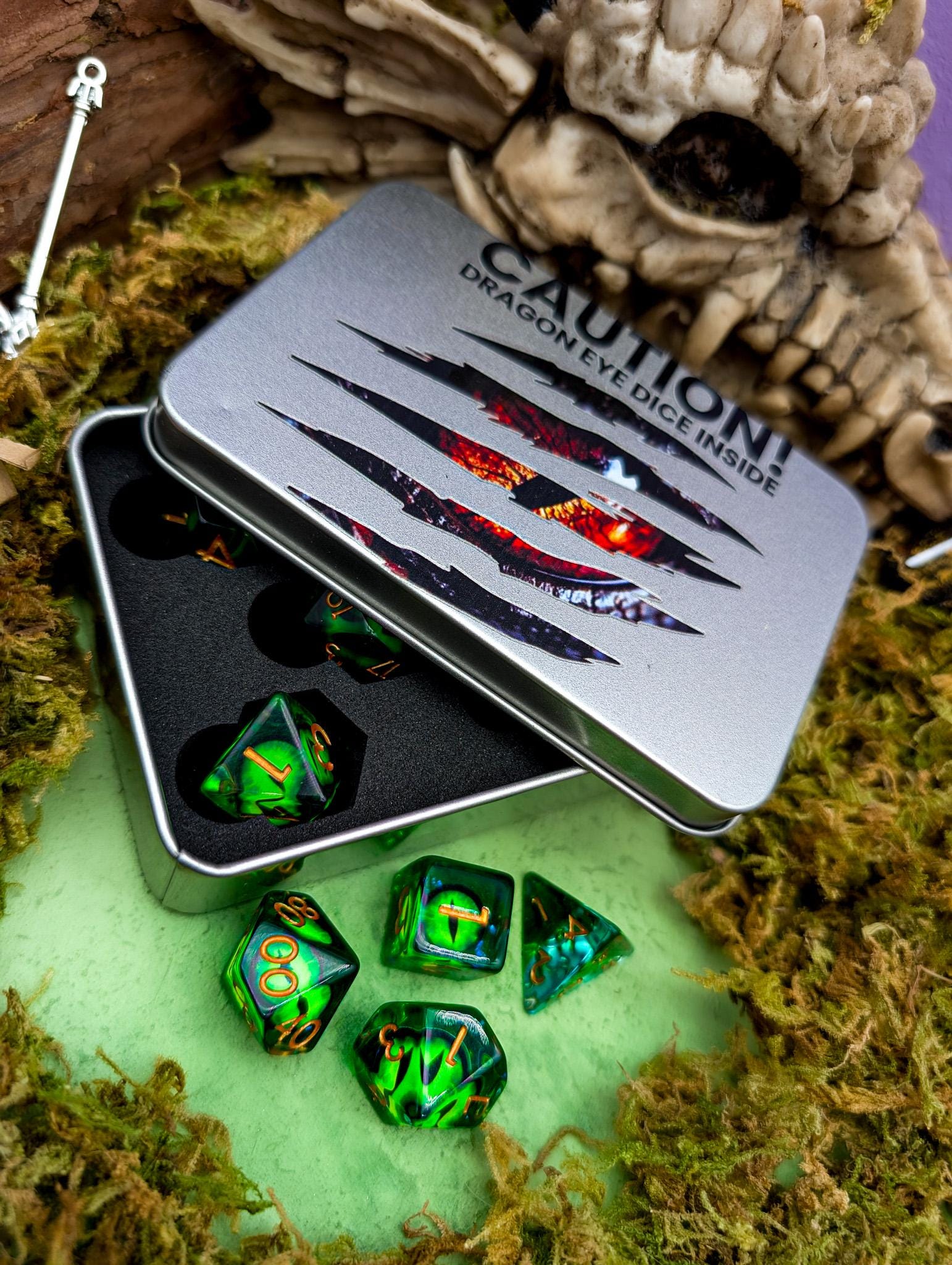 Dragon Dice Tin | Dragon Eye Dice | Dice Storage | Dice for TTRPG | RPG Dice | Inclusion Dice | Dice Gift Tin - MysteryDiceGoblins