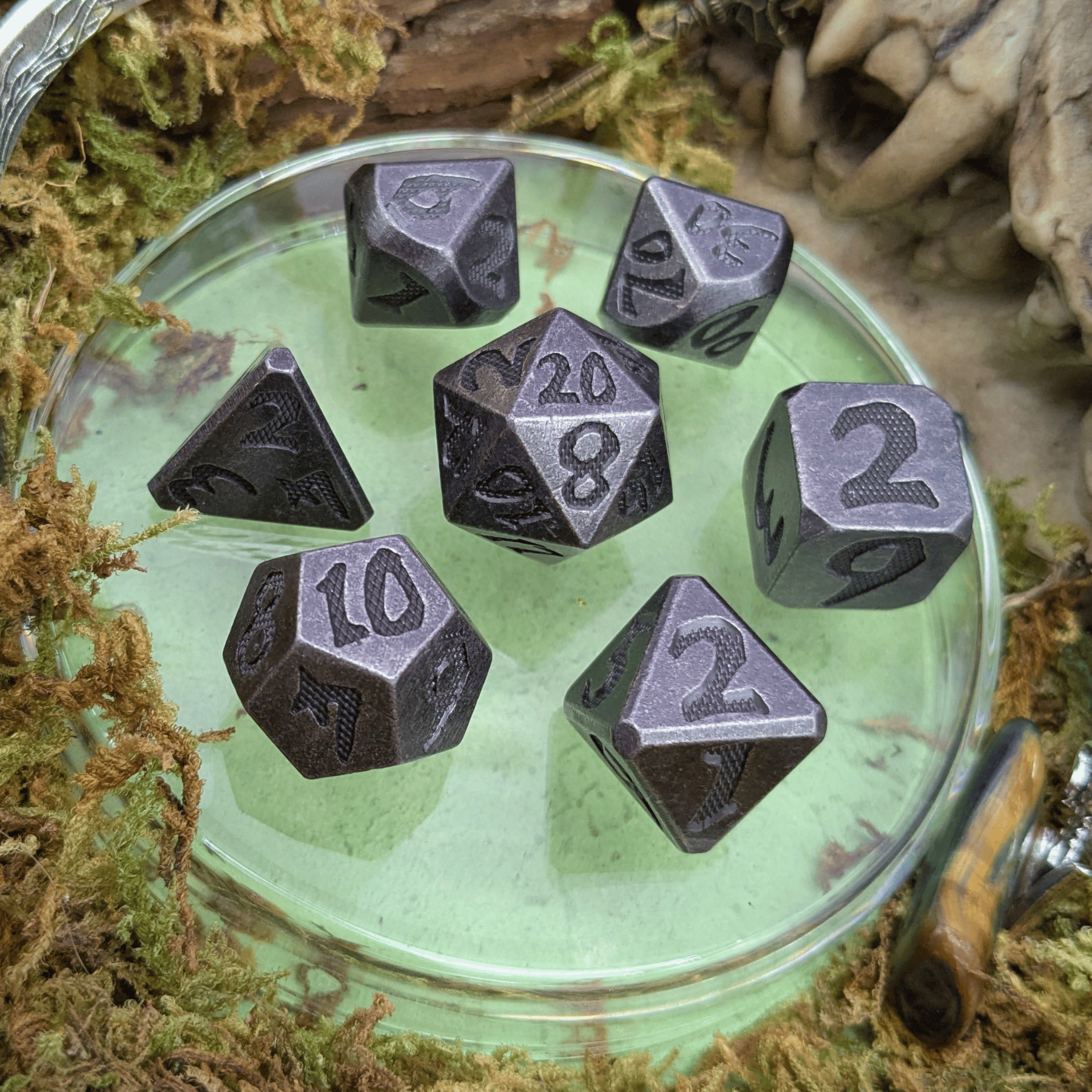 Large Number Silver Metal Core Dice Set