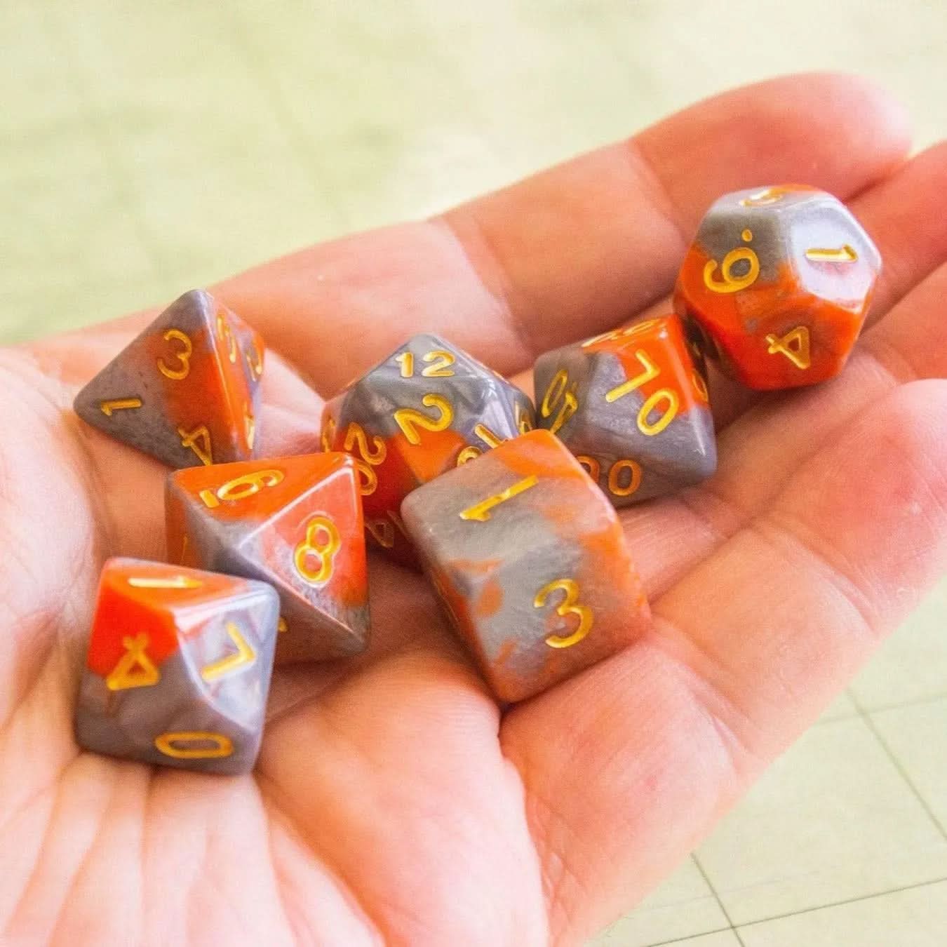 Tie-Dye Orange and Grey Dice Set