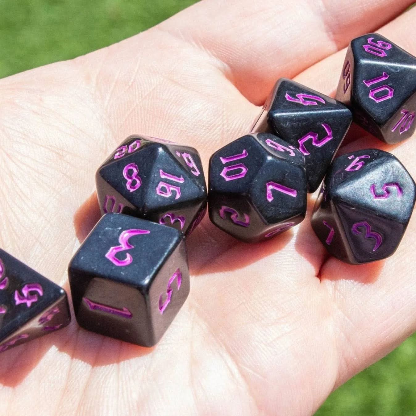 Black Witch Dice With Pink Scratching Dice Set - Mystery Dice Goblin