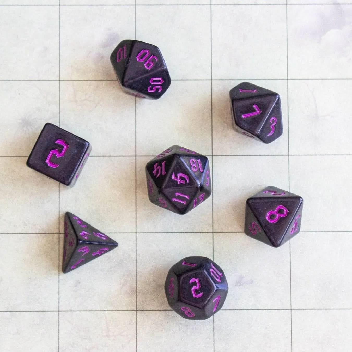 Black Witch Dice With Pink Scratching Dice Set - Mystery Dice Goblin