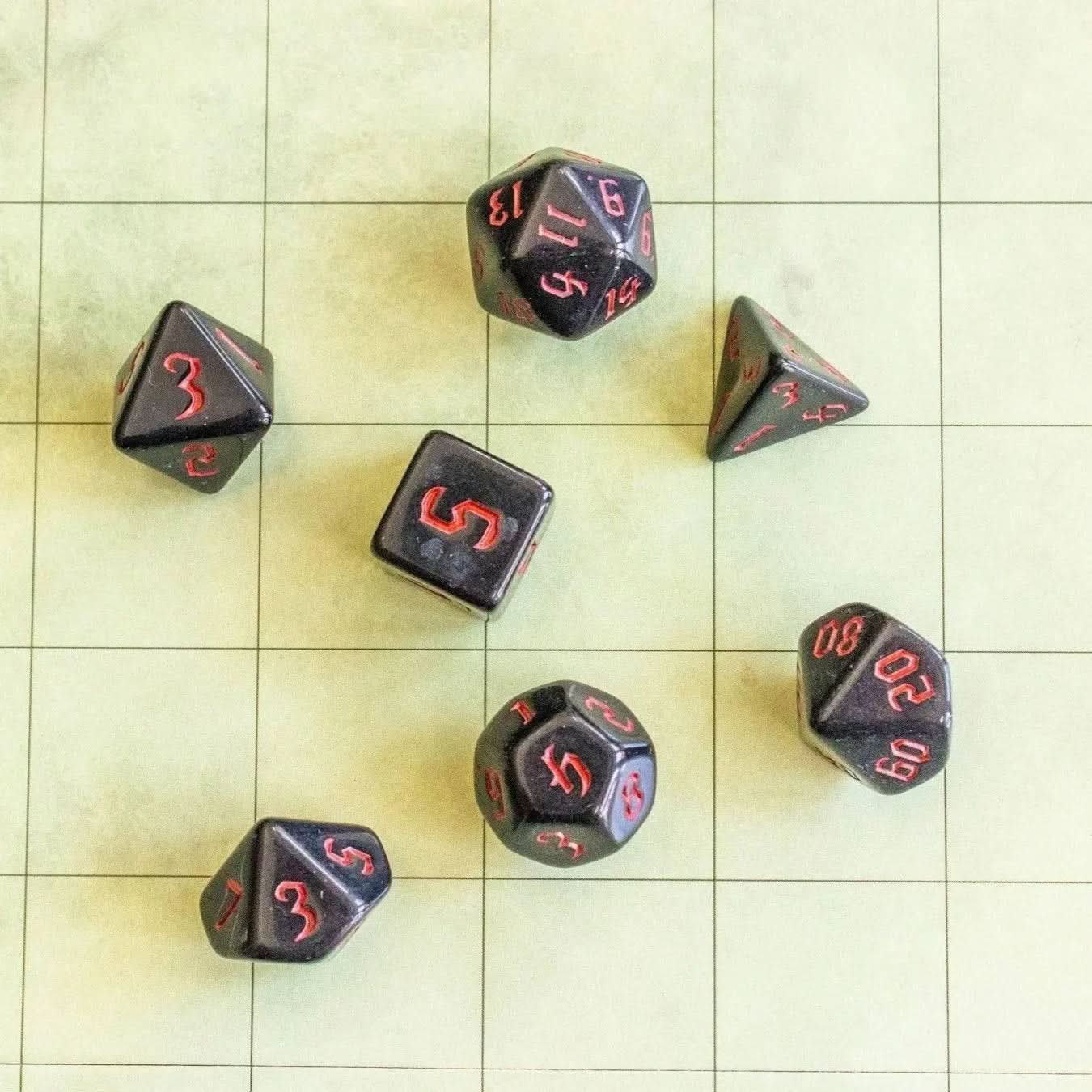 TTRPG dice red and black- Mystery Dice Goblin