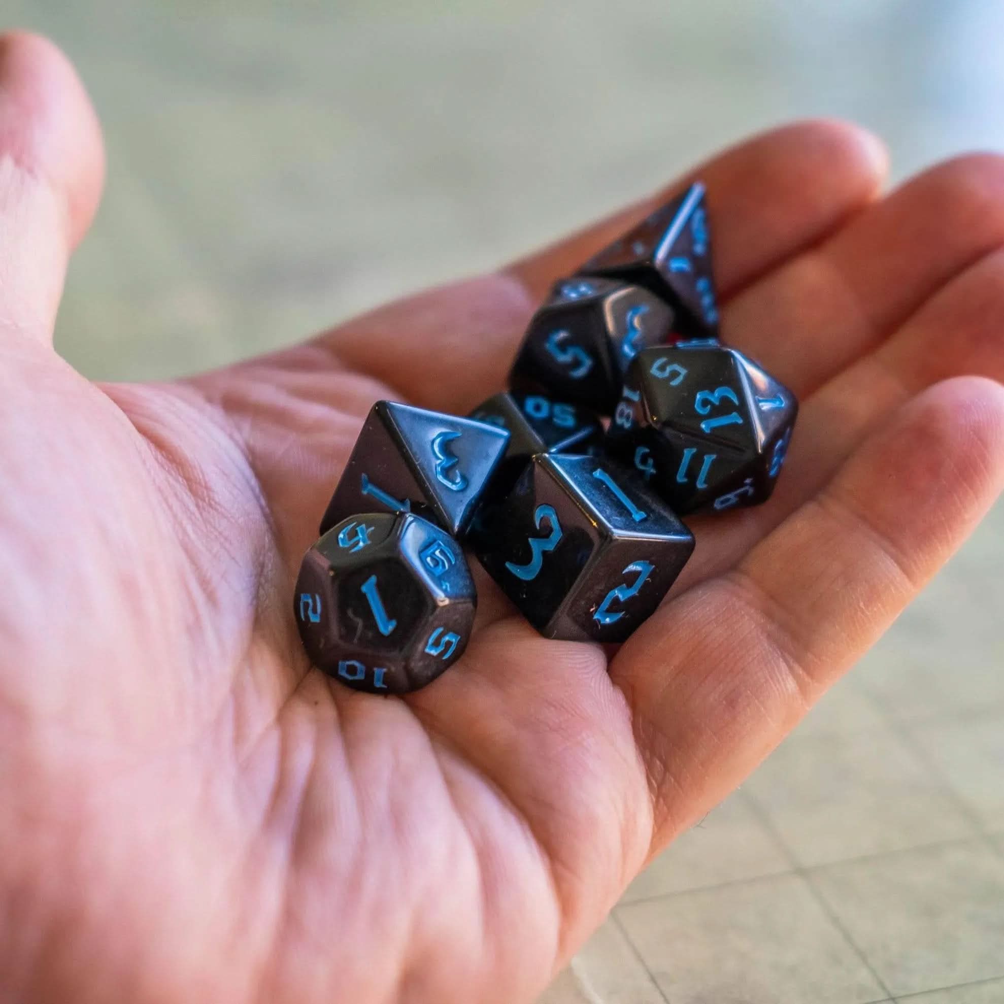 Black Witch With Blue Scratching Dice Set - Mystery Dice Goblin
