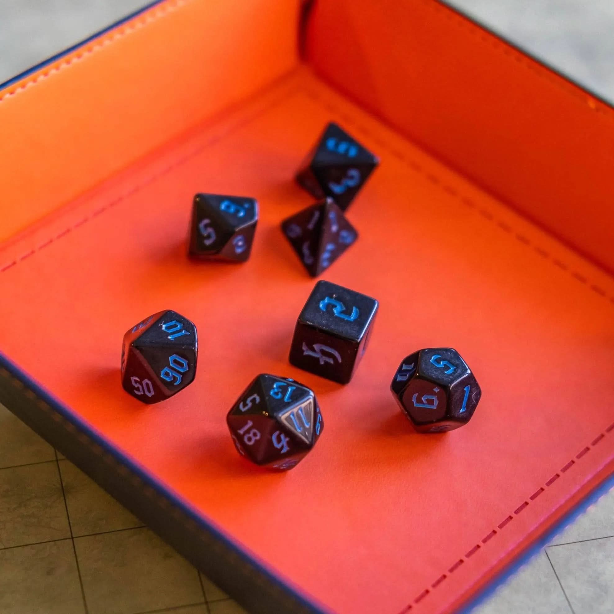 Black Witch With Blue Scratching Dice Set - Mystery Dice Goblin